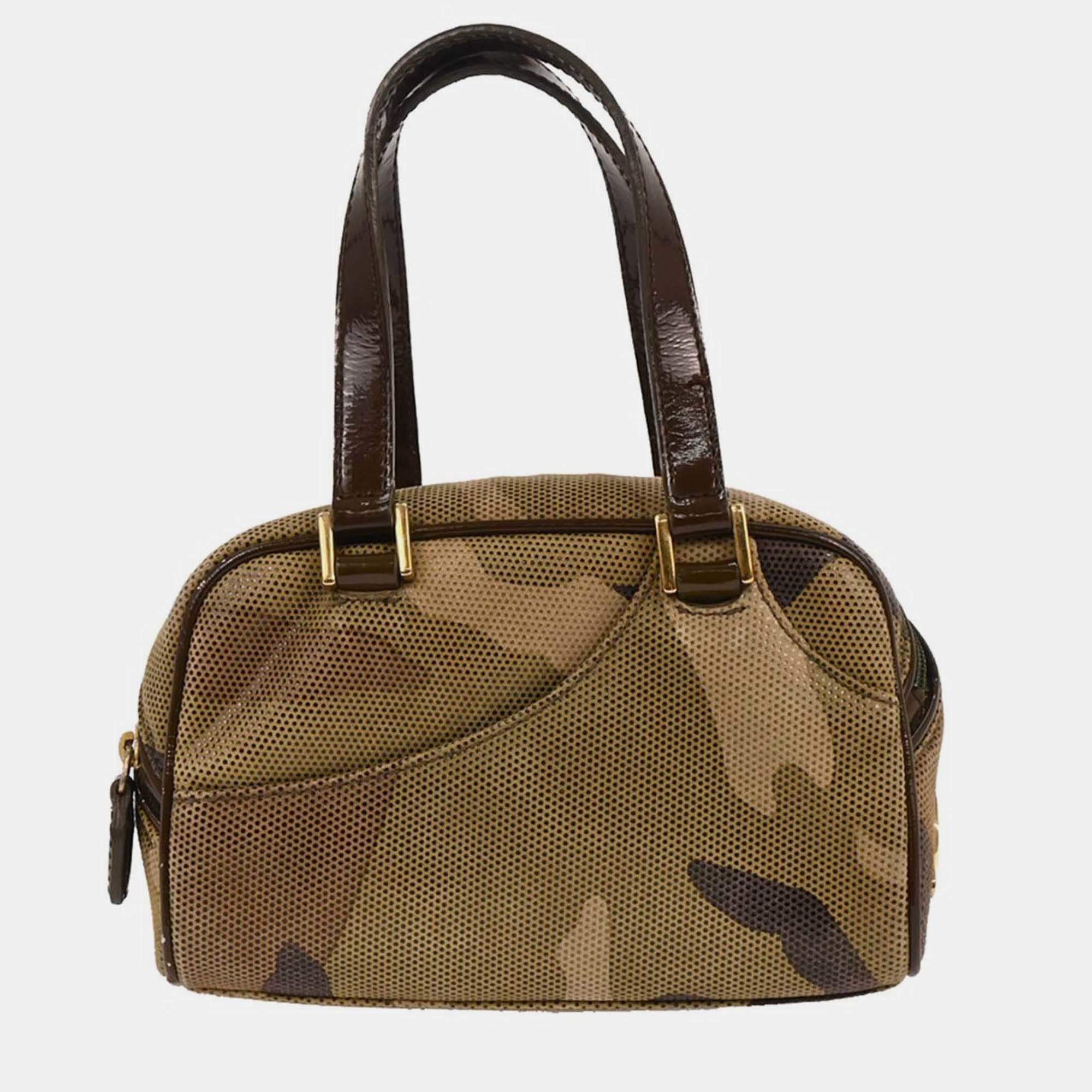 Pre Owned Christian Dior Camouflage Brown/Green Patent Leather Handbag