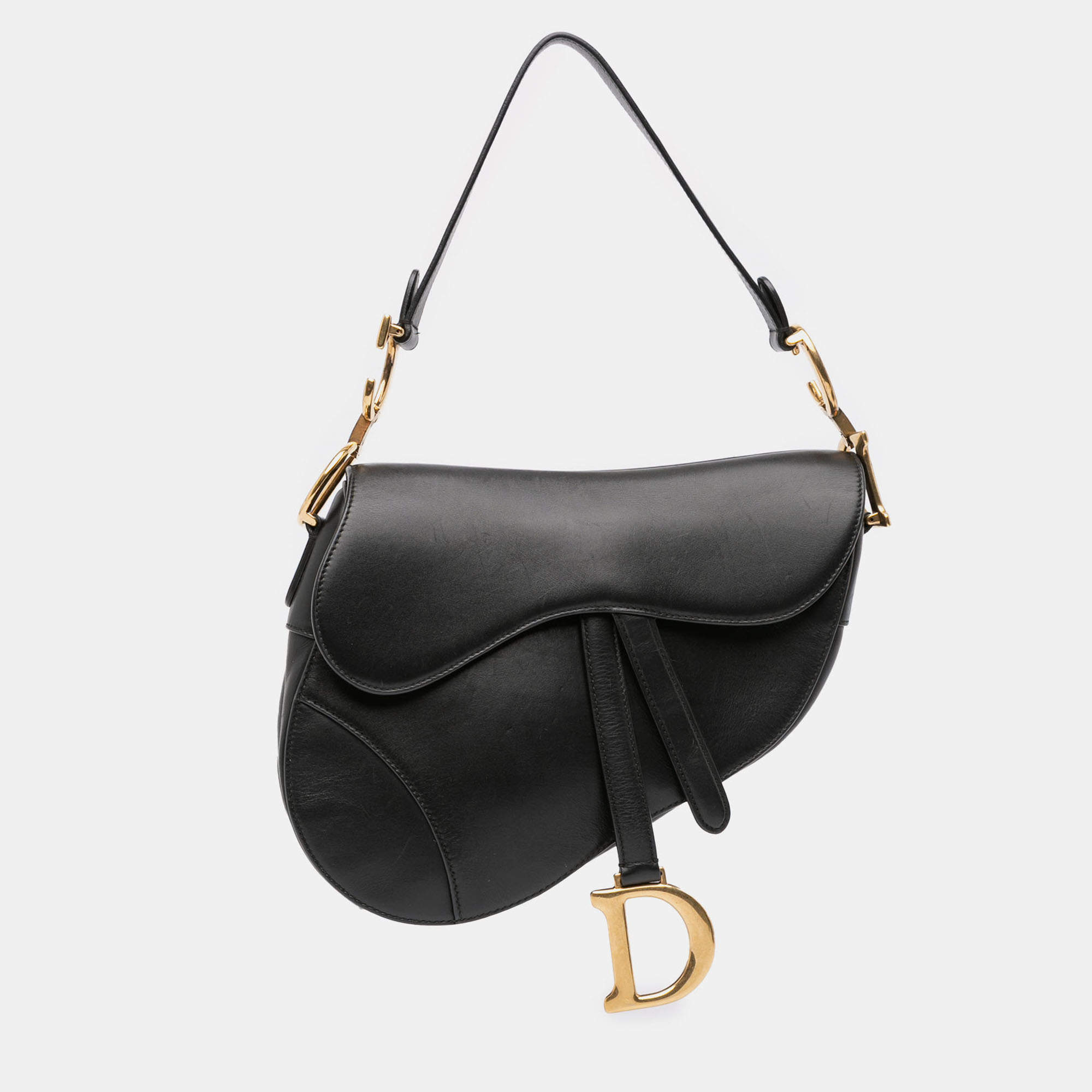 Pre Owned Dior Black Smooth Calfskin Saddle Bag