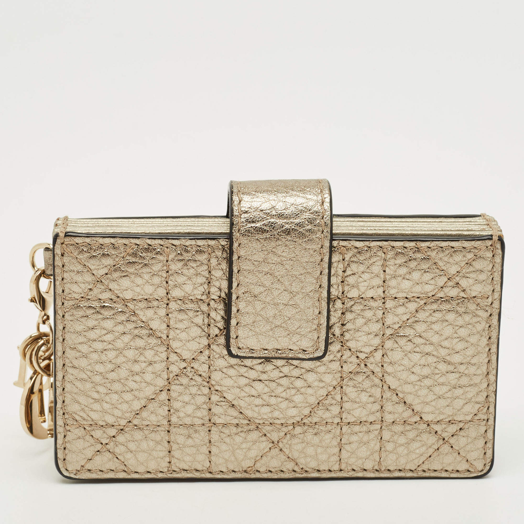 Pre Owned Dior Gold Cannage Leather Lady Dior 5 Gusset Card Case