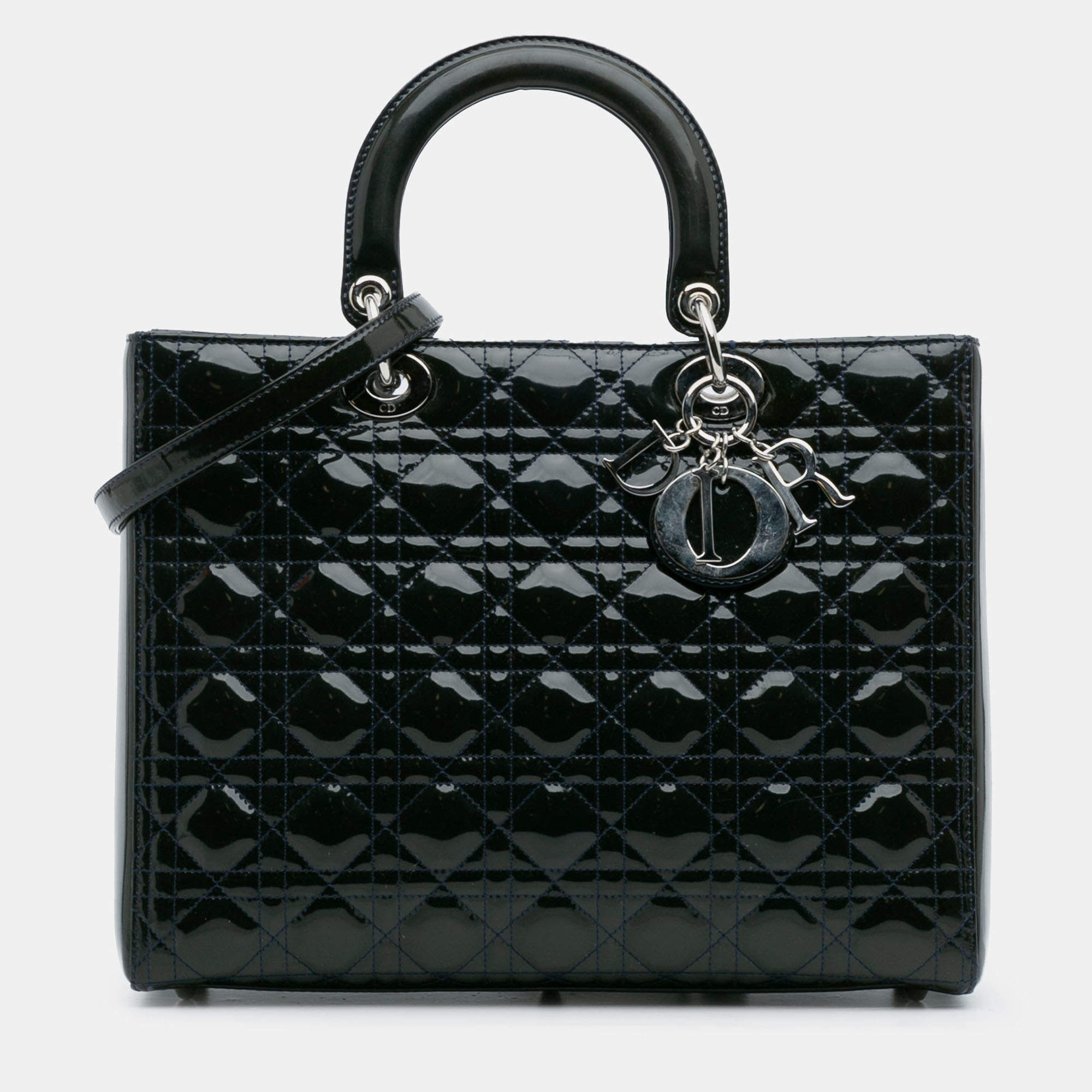 Pre Owned Dior Green Large Patent Cannage Lady Dior