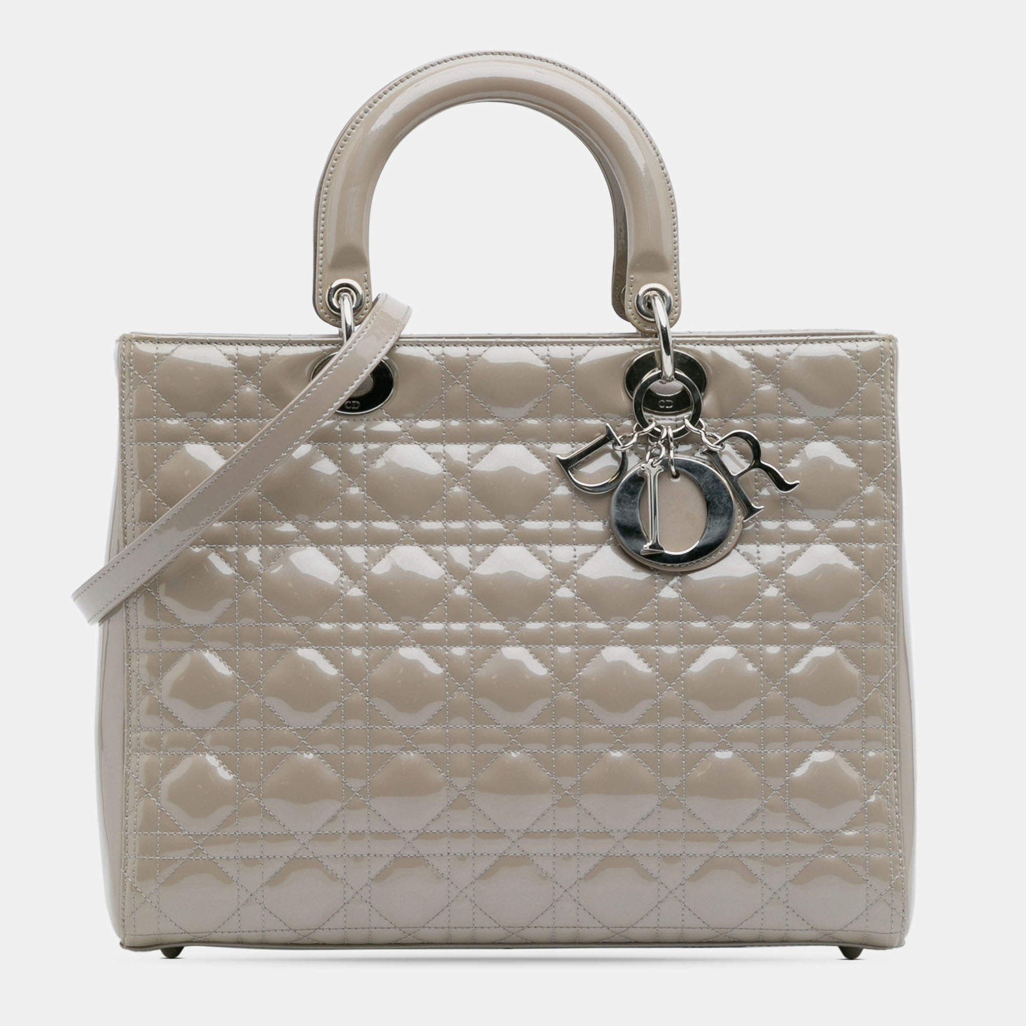 Pre Owned Dior Brown Large Patent Cannage Lady Dior
