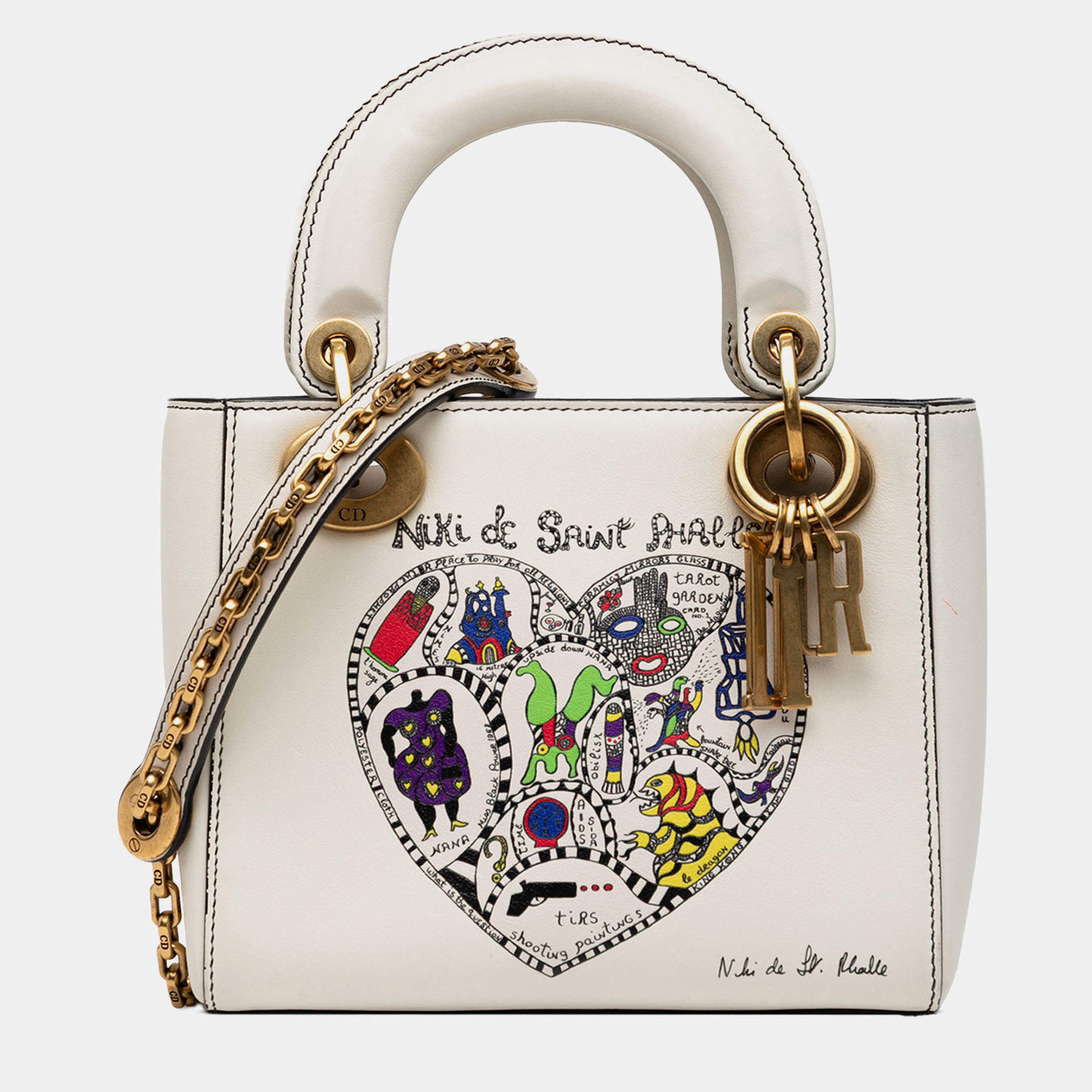 Pre Owned Dior White Niki de Saint Phalle Mini Calfskin Lady Dior