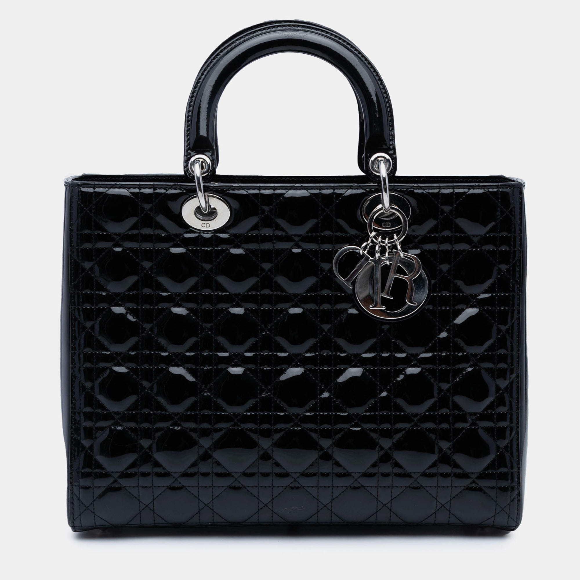 Pre Owned Dior Black Large Patent Cannage Lady Dior