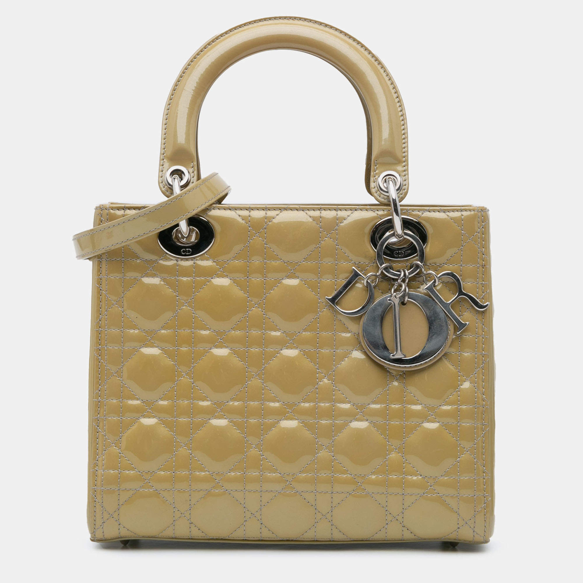 Pre Owned Dior Brown Medium Patent Cannage Lady Dior