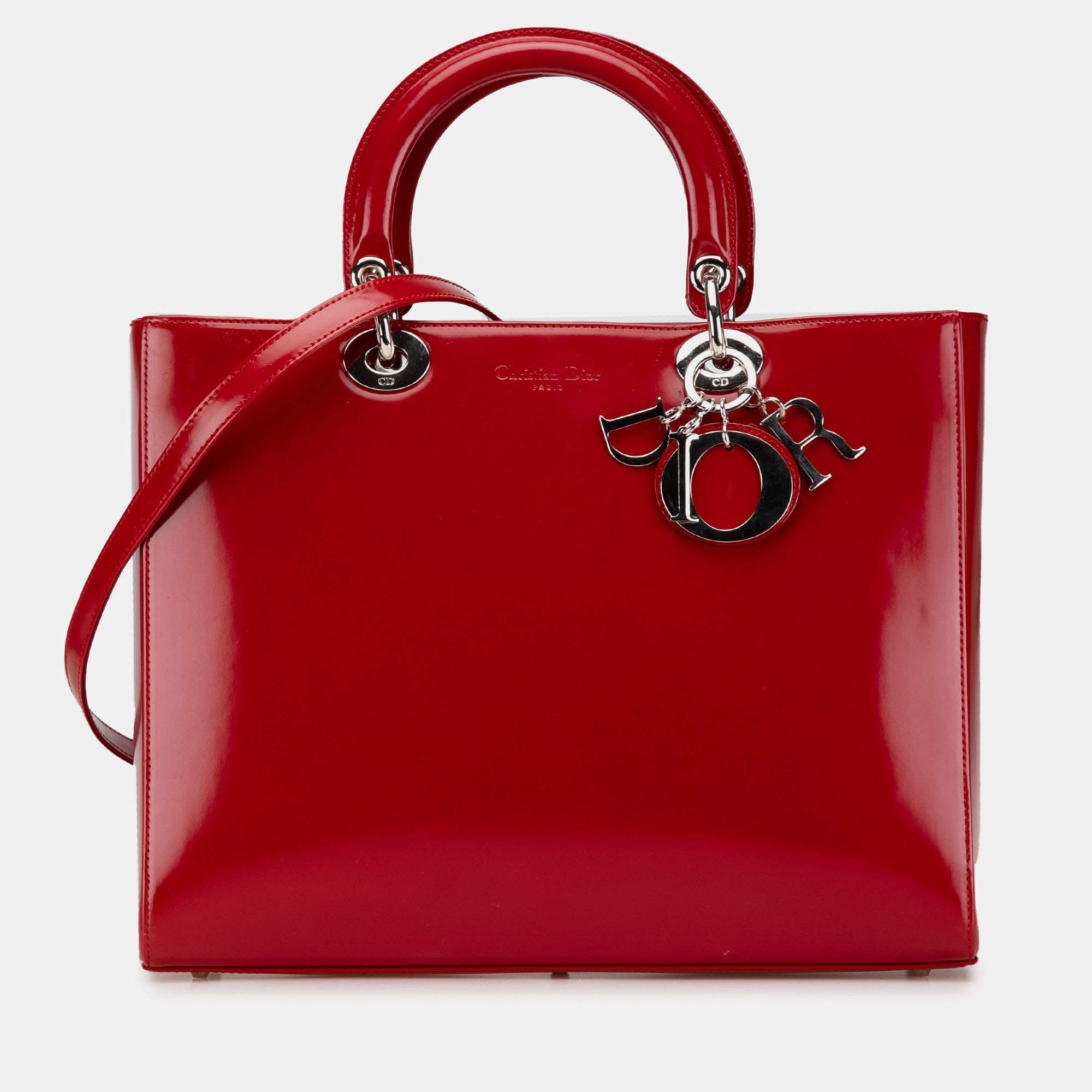 Pre Owned Dior Red Large Patent Lady Dior