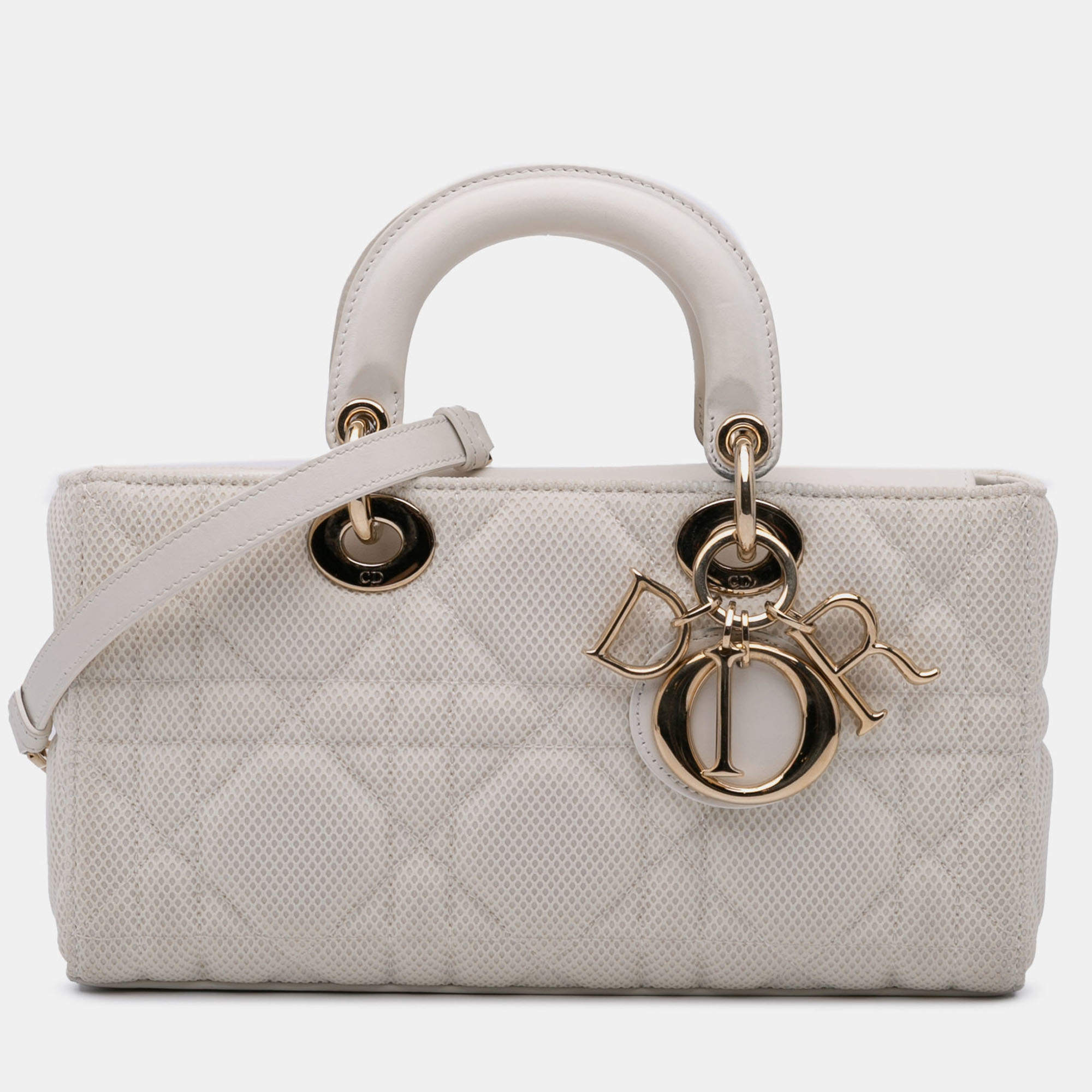 Pre Owned Dior White Medium Technical Fabric Macrocannage Lady D Joy