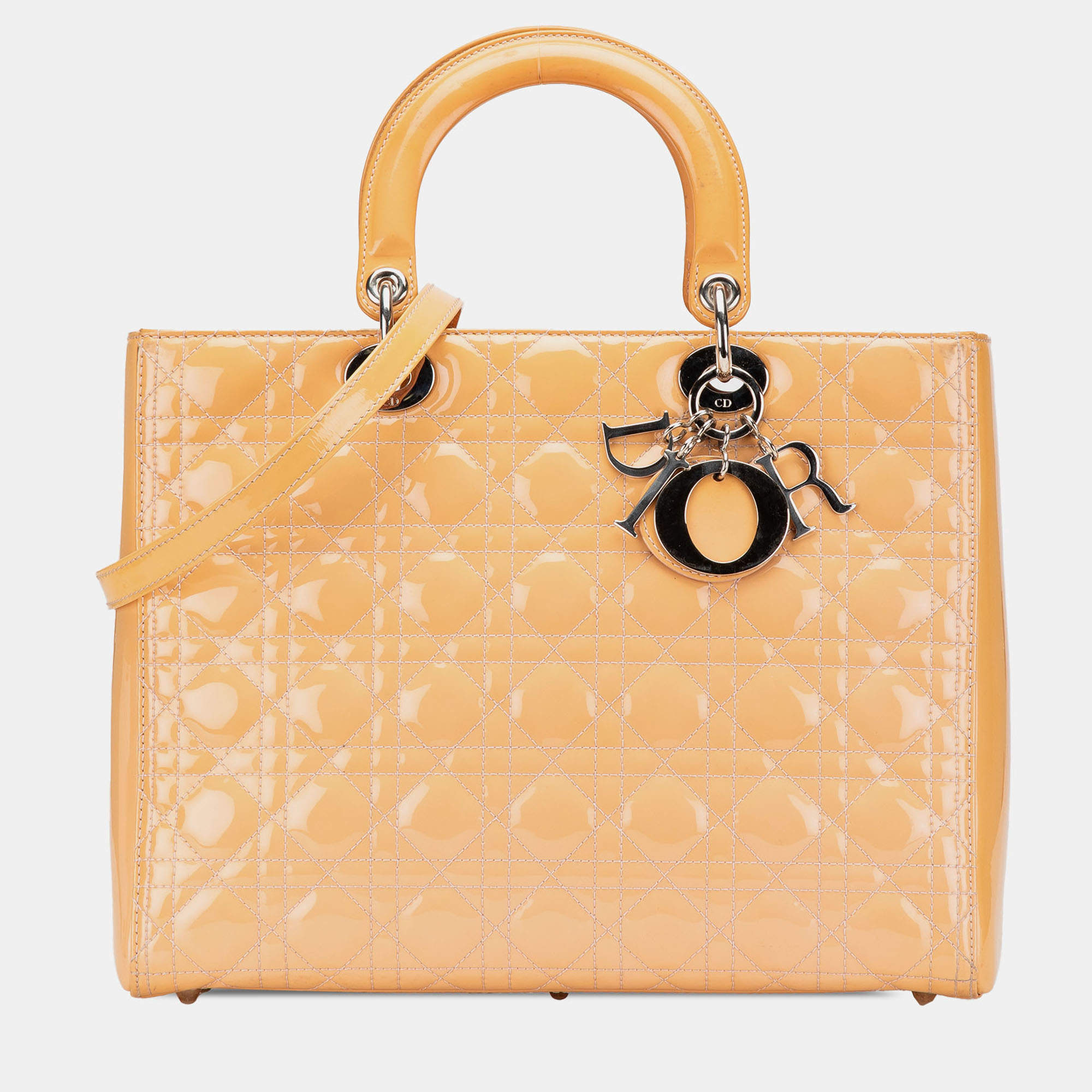 Pre Owned Dior Beige Large Patent Cannage Lady Dior