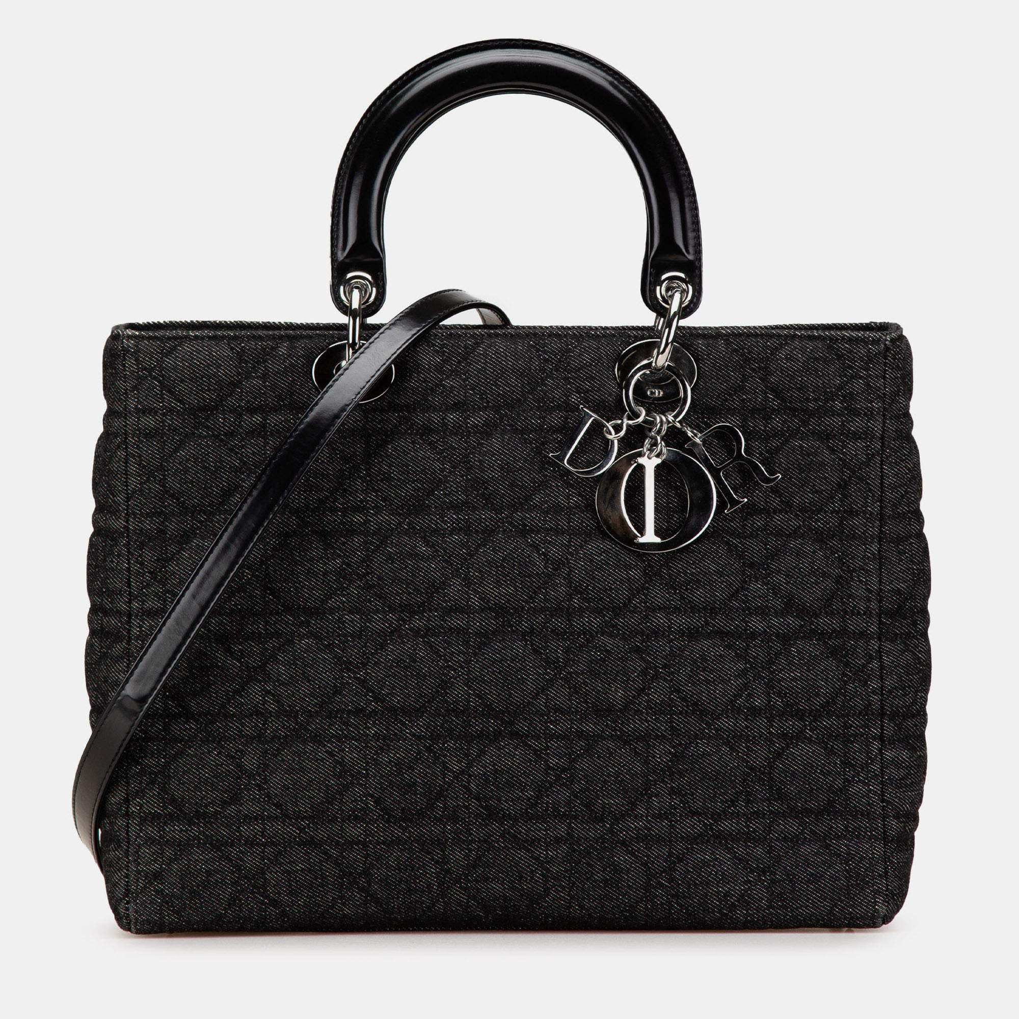 Pre Owned Dior Black Large Denim Cannage Lady Dior