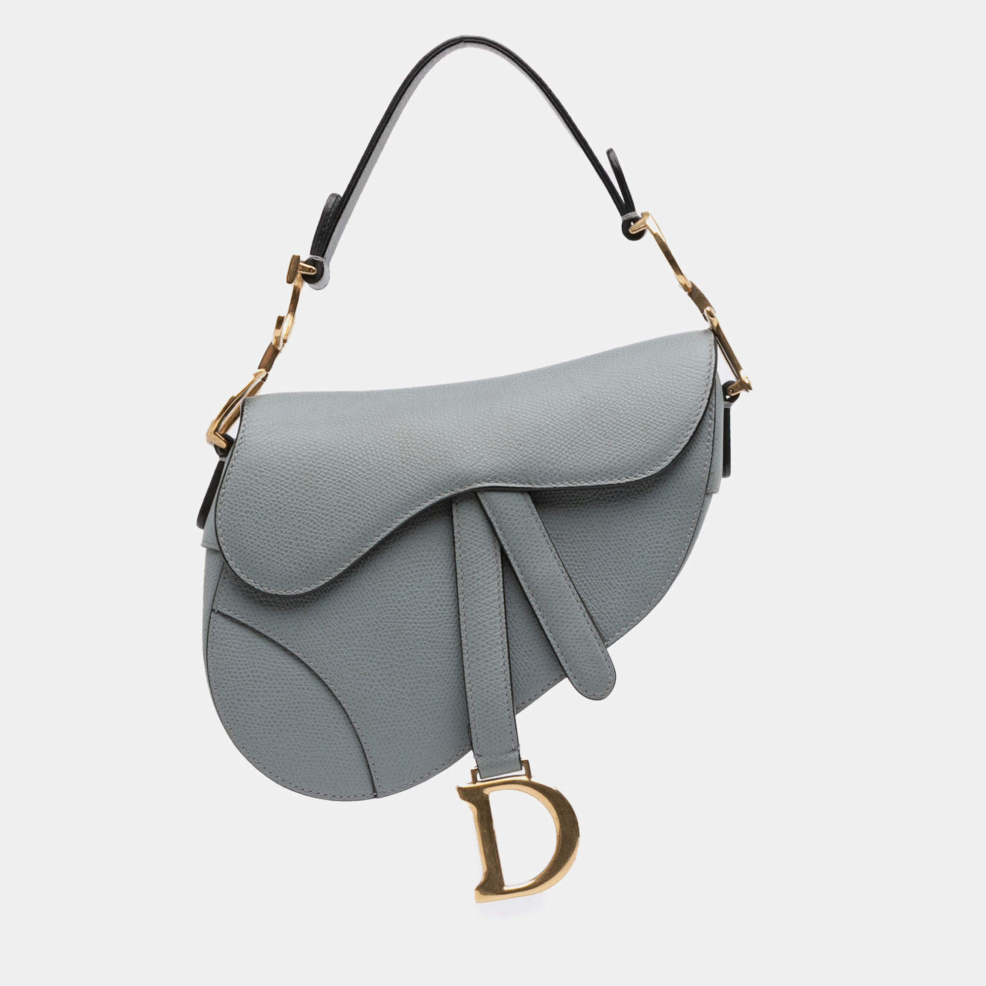 Pre Owned Dior Light Blue Mini Grained Calfskin Saddle Bag