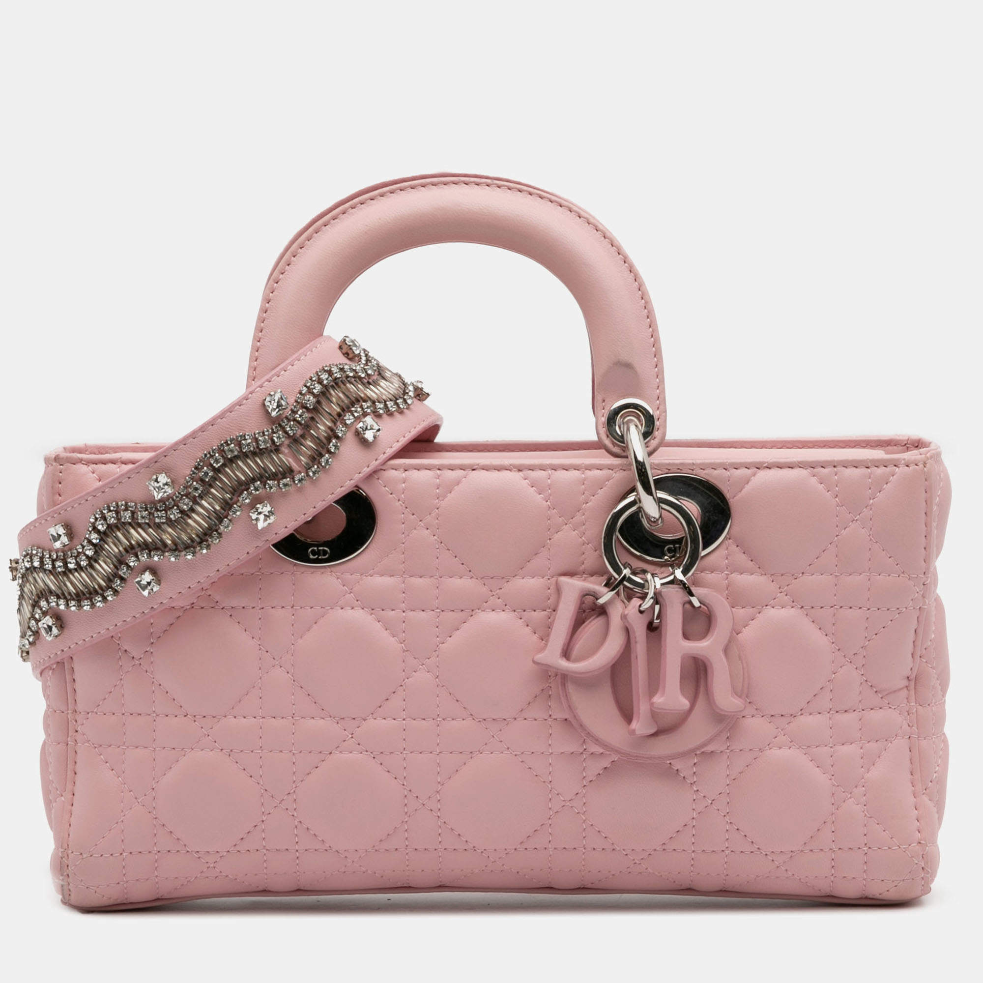 Pre Owned Dior Pink Medium Lambskin Cannage Lady D Joy
