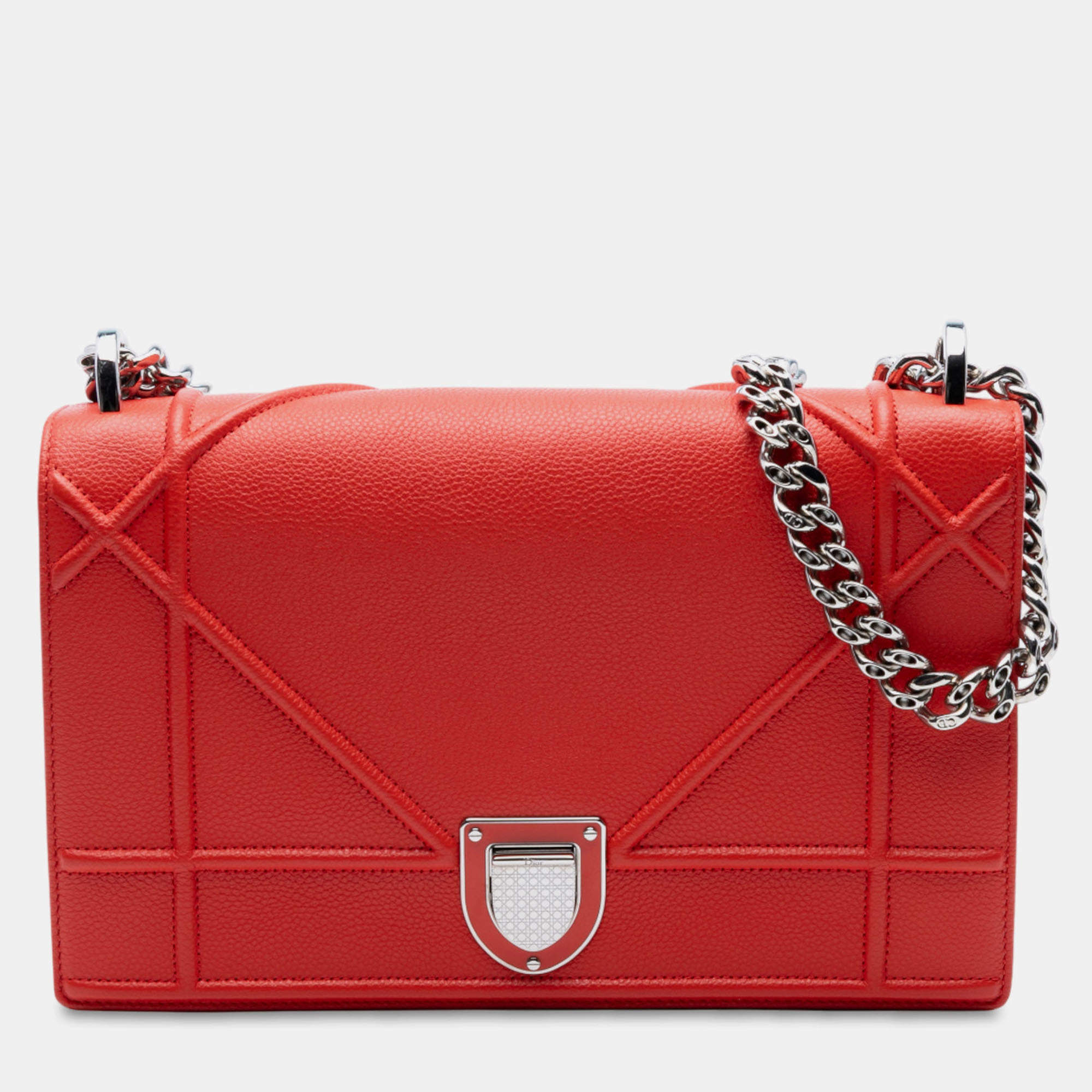 Pre Owned Dior Red Medium Grained Calfskin Diorama Flap