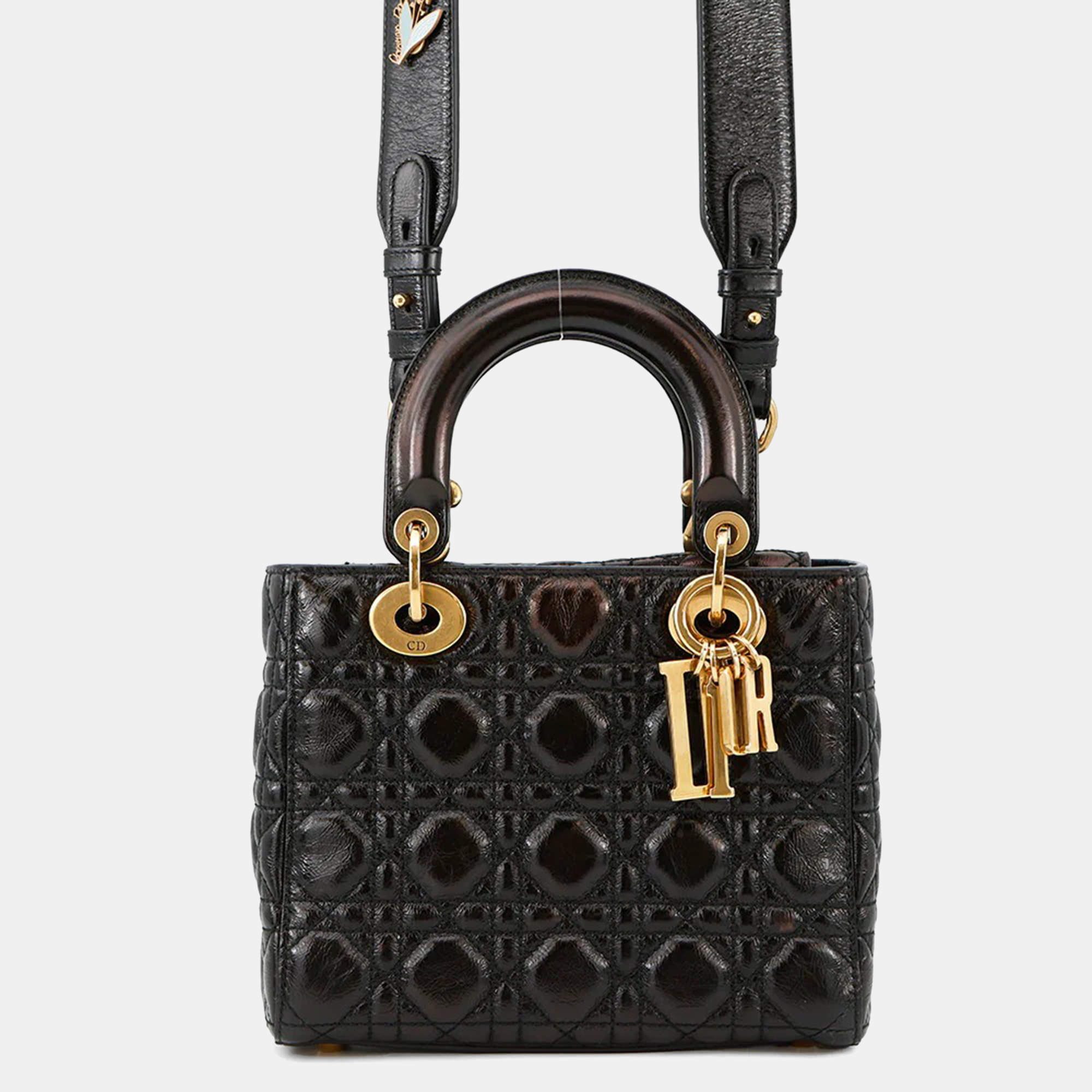 Pre Owned Dior Lady Dior Niki De Saint Phalle Collaboration 2-Way Handbag Black Leather Size Small