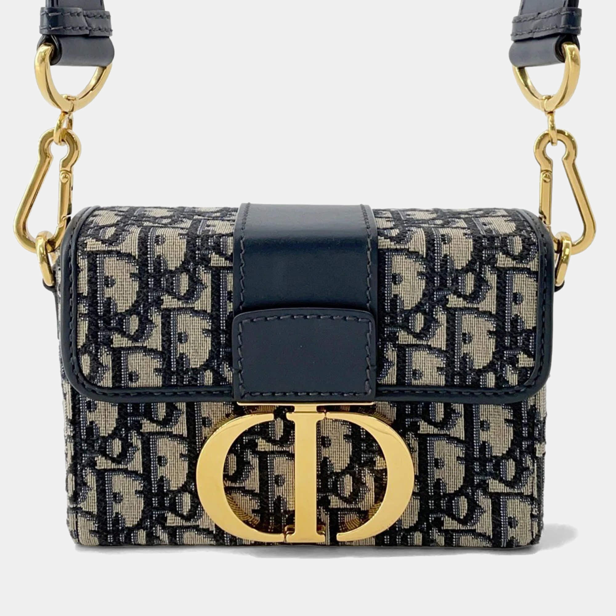 Pre Owned Dior Oblique Montaigne Navy Canvas Leather