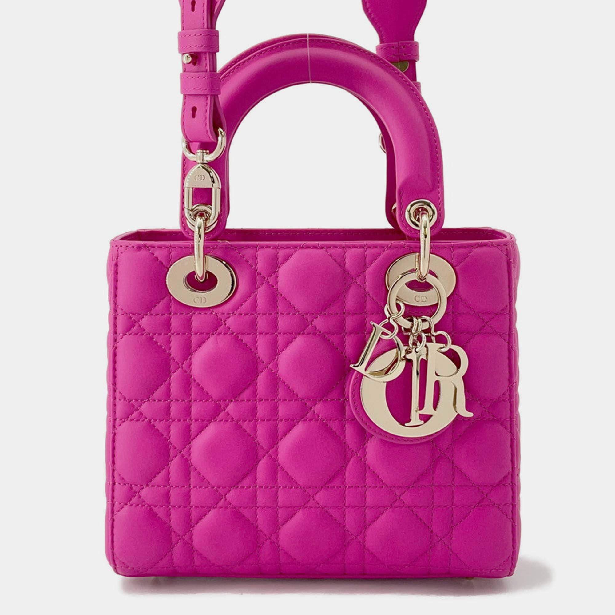 Pre Owned Dior Lady'S Dior My Abcdior Cannage Pink Lambskin Small 2-Way Bag
