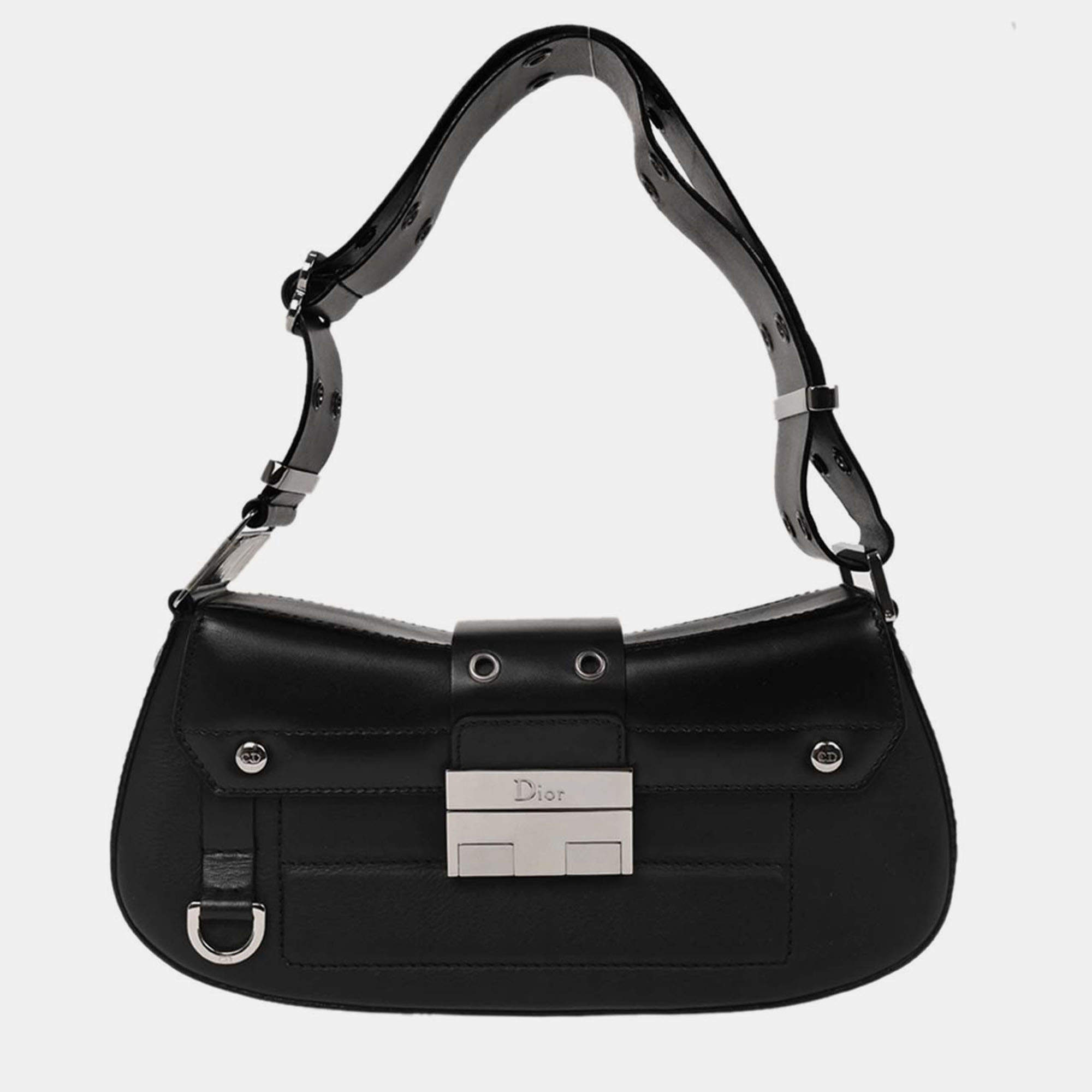 Pre Owned Christian Dior Black Leather Street Chic Columbus Shoulder Bag