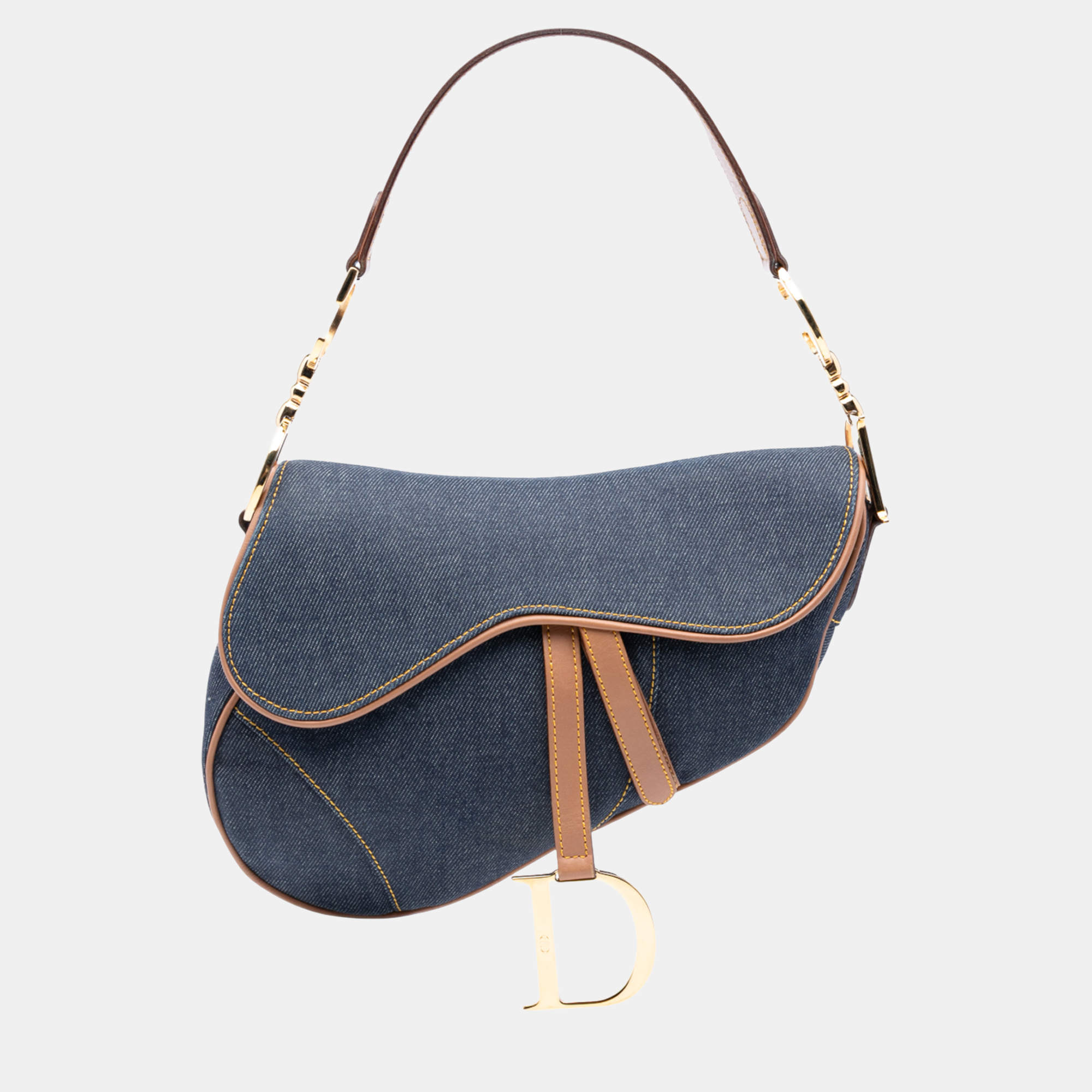 Pre Owned Dior Blue Denim Saddle Bag