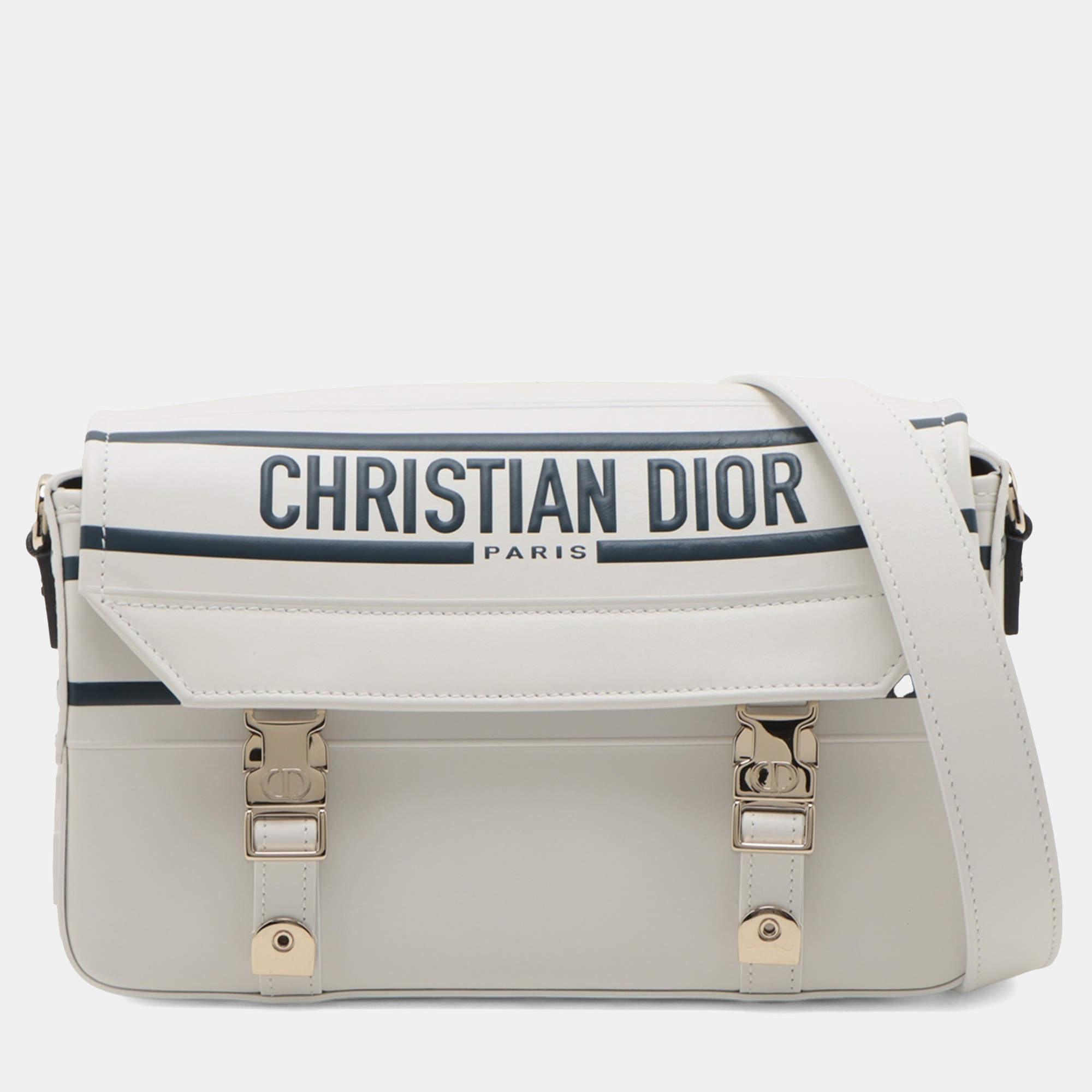 Pre Owned Dior White Small Smooth Calfskin Embroidered Diorcamp Messenger Bag