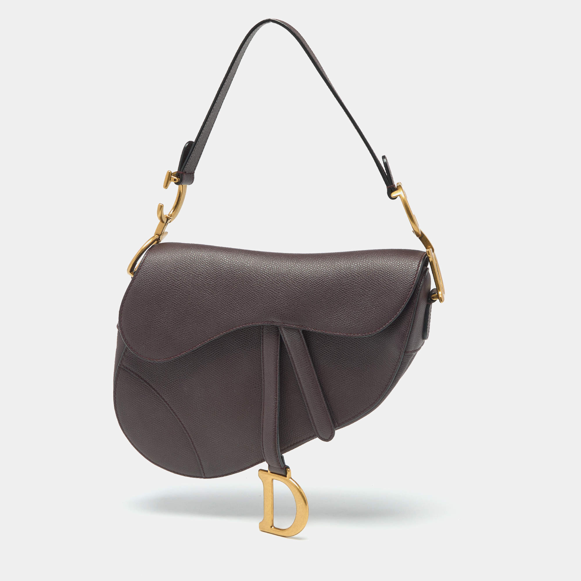 Pre Owned Dior Burgundy Leather Saddle Bag