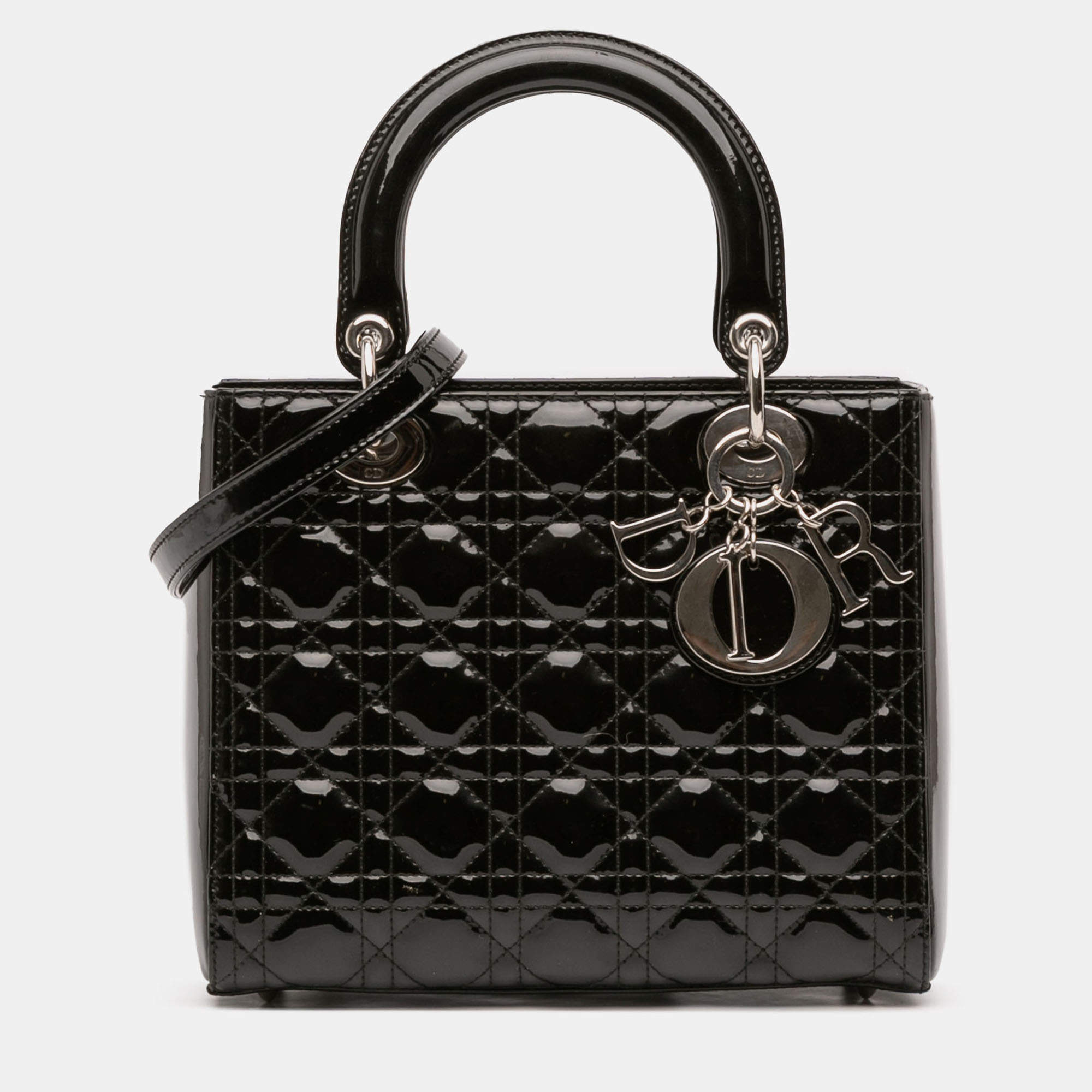 Pre Owned Dior Black Medium Patent Cannage Lady Dior