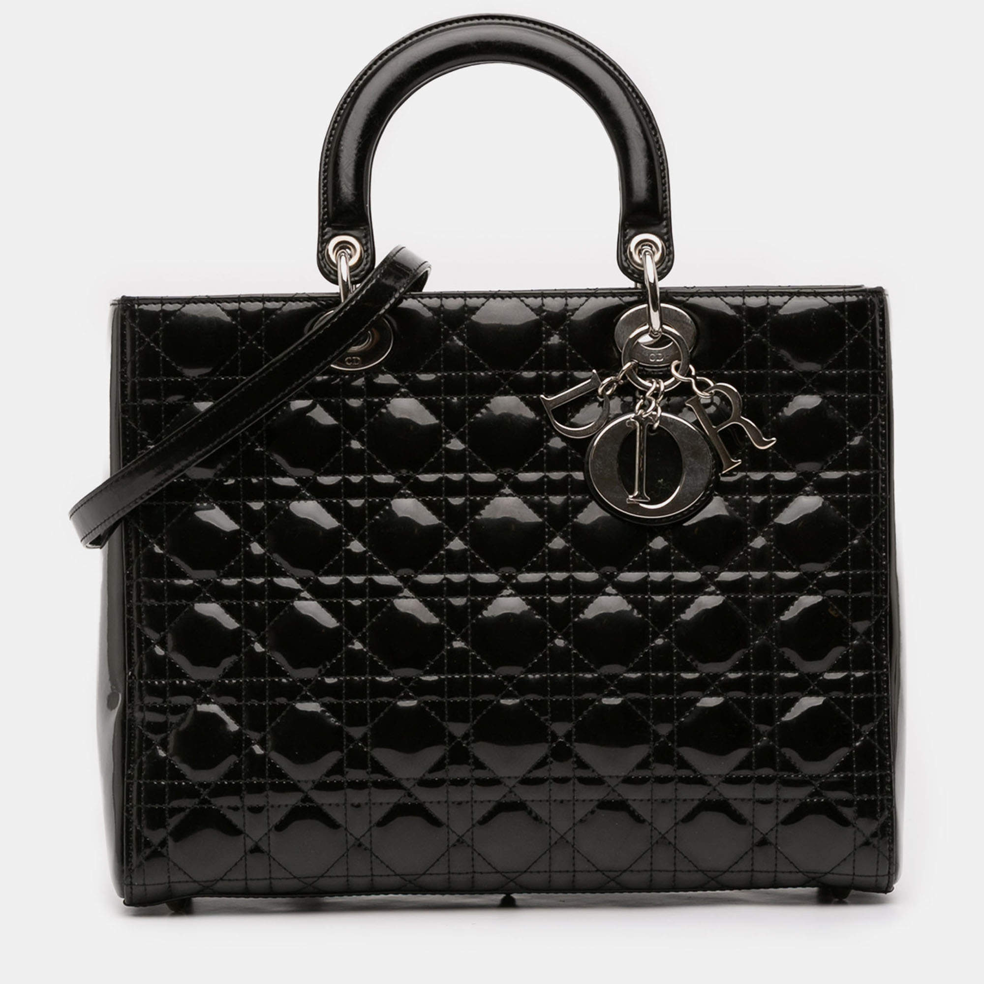Pre Owned Dior Black Large Patent Cannage Lady Dior