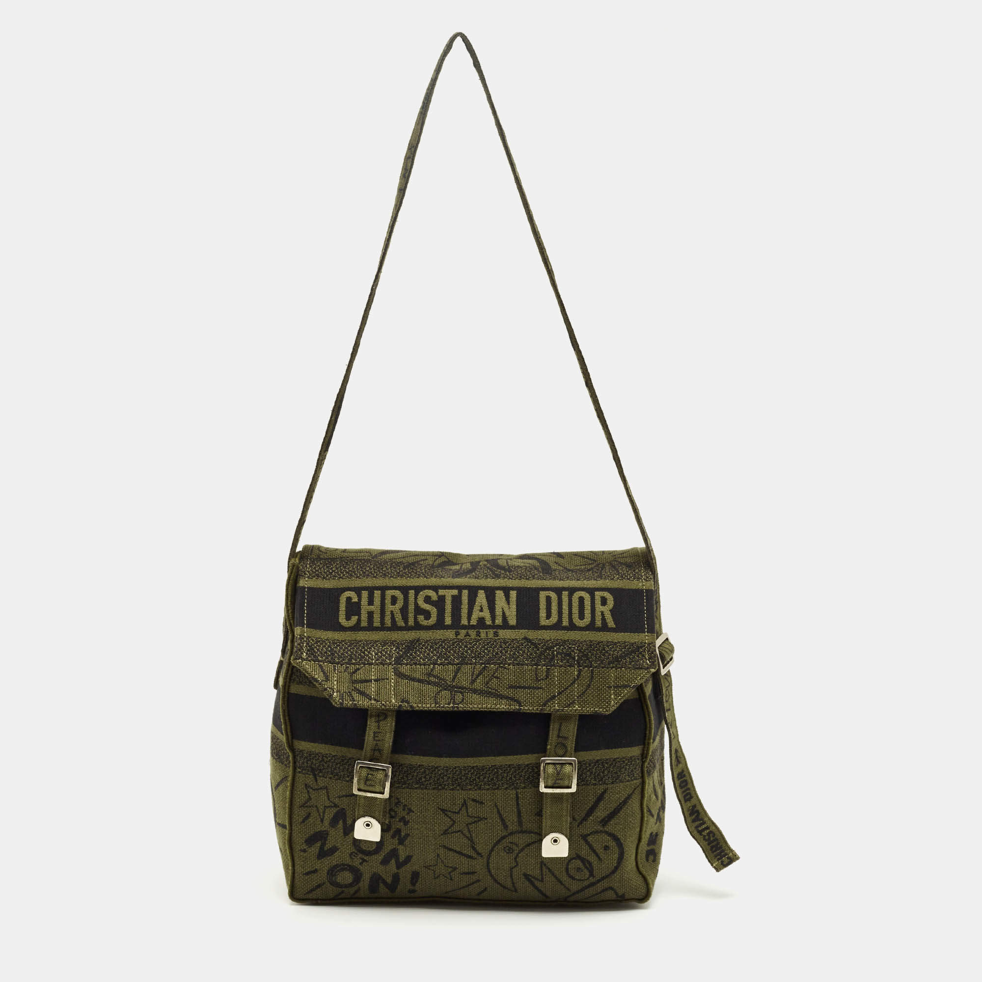 Pre Owned Dior Green Embroidered Canvas Diorcamp Messenger Bag
