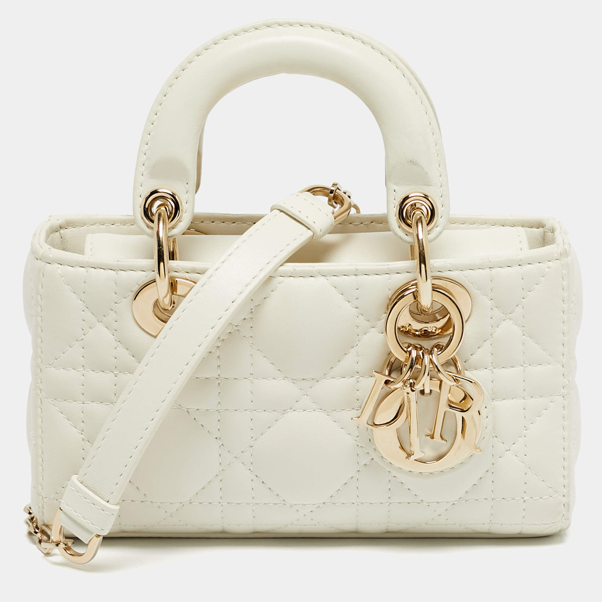 Pre Owned Dior White Cannage Leather Micro Lady D-Joy Bag