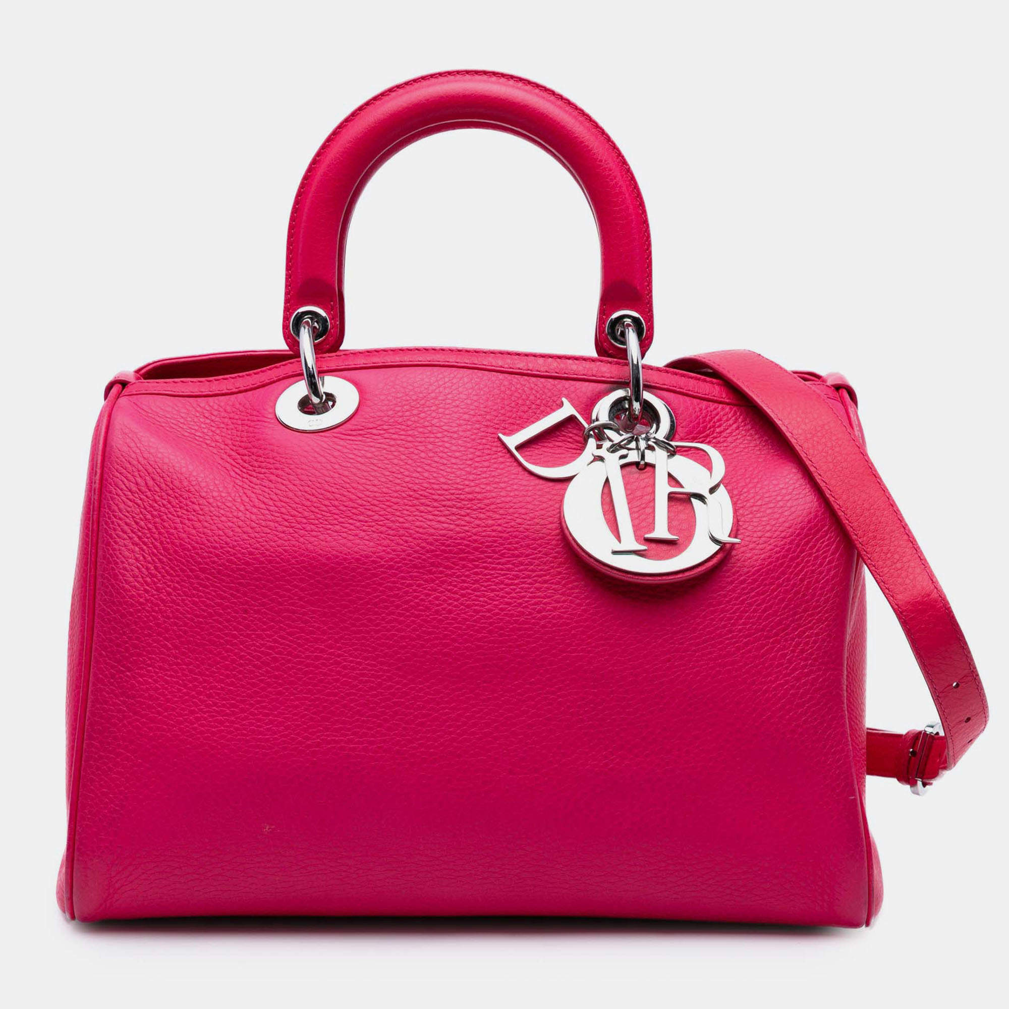 Pre Owned Dior Pink Medium Leather Diorissimo Satchel