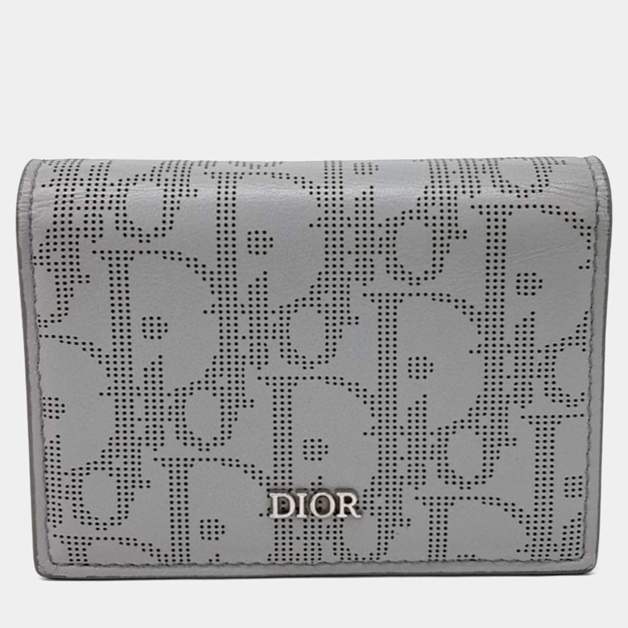 Pre Owned Dior Grey Leather Business Card Holder