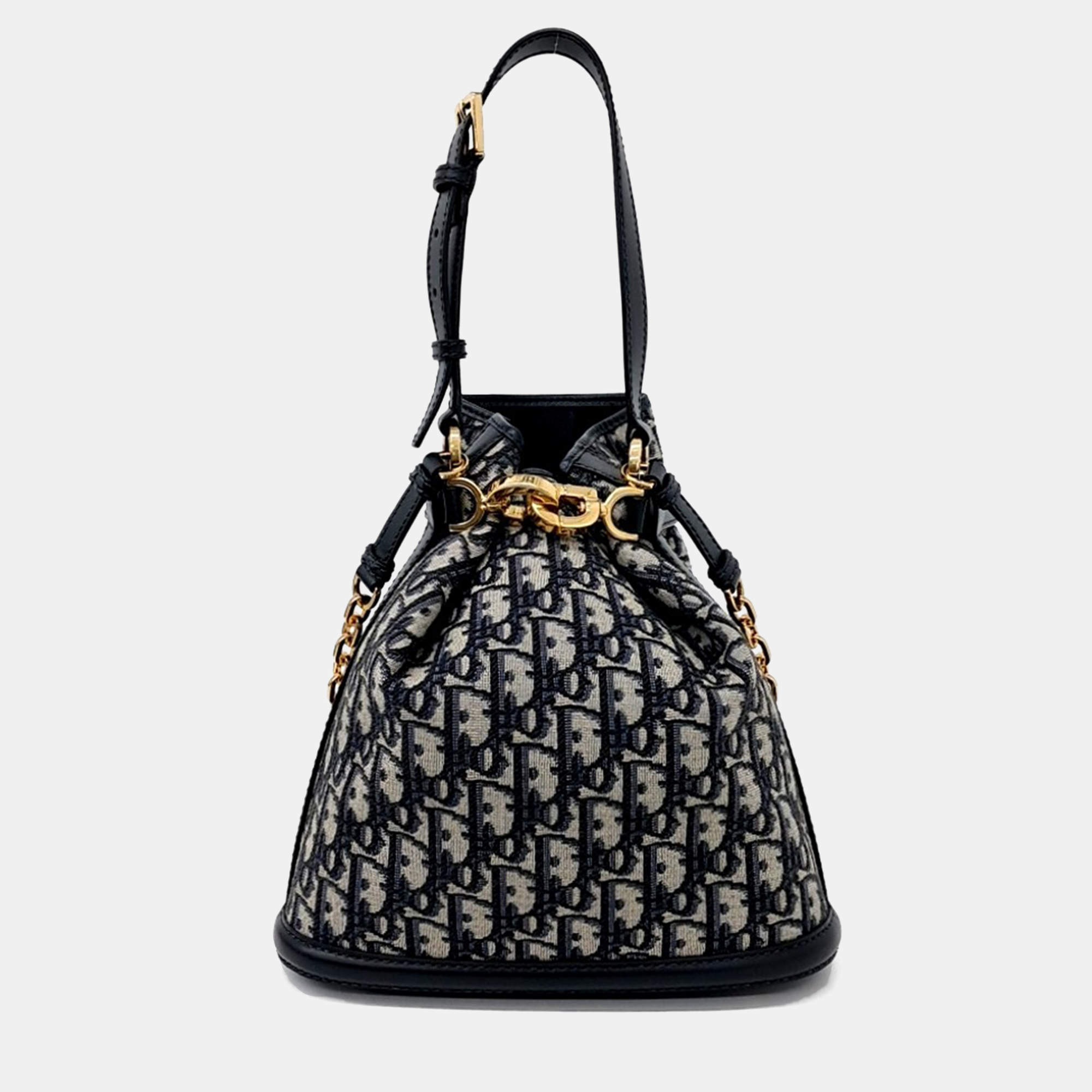 Pre Owned Dior Navy Blue Fabric C'EST DI Medium Bag