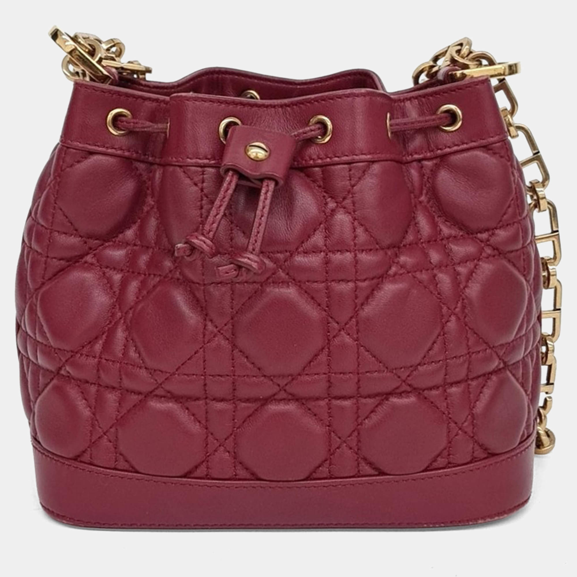 Pre Owned Dior Red Leather Cannage Bucket Bag