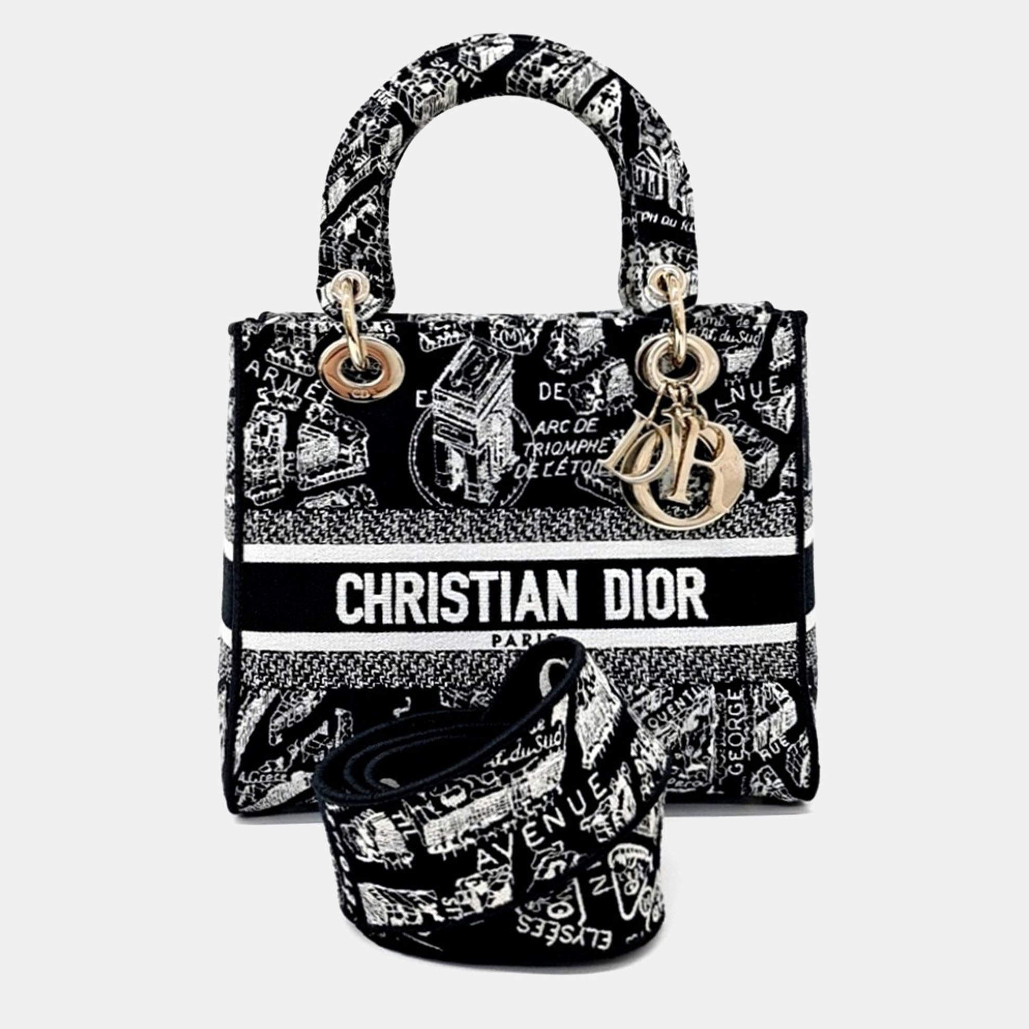 Pre Owned Dior Black Fabric D-LITE Lady Bag Medium