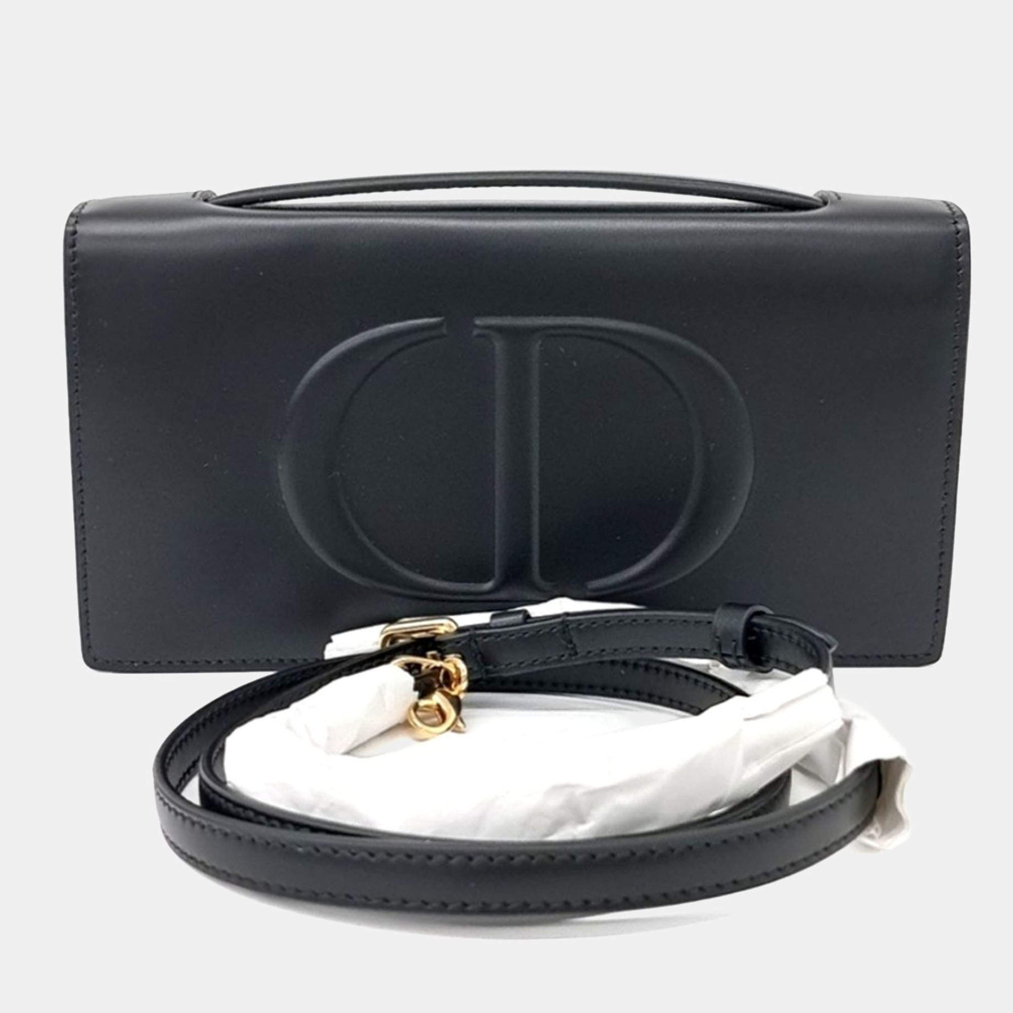Pre Owned Dior Black Leather Dior CD Signature Pouch Bag
