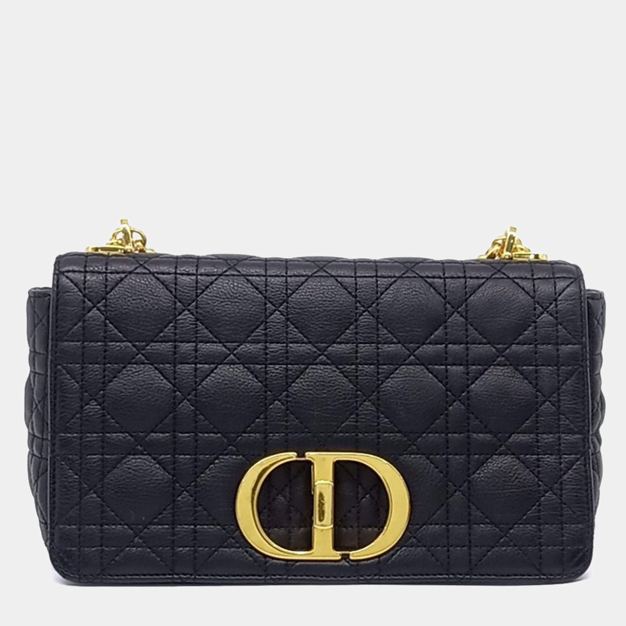 Pre Owned Dior Black Leather Caro Bag Medium