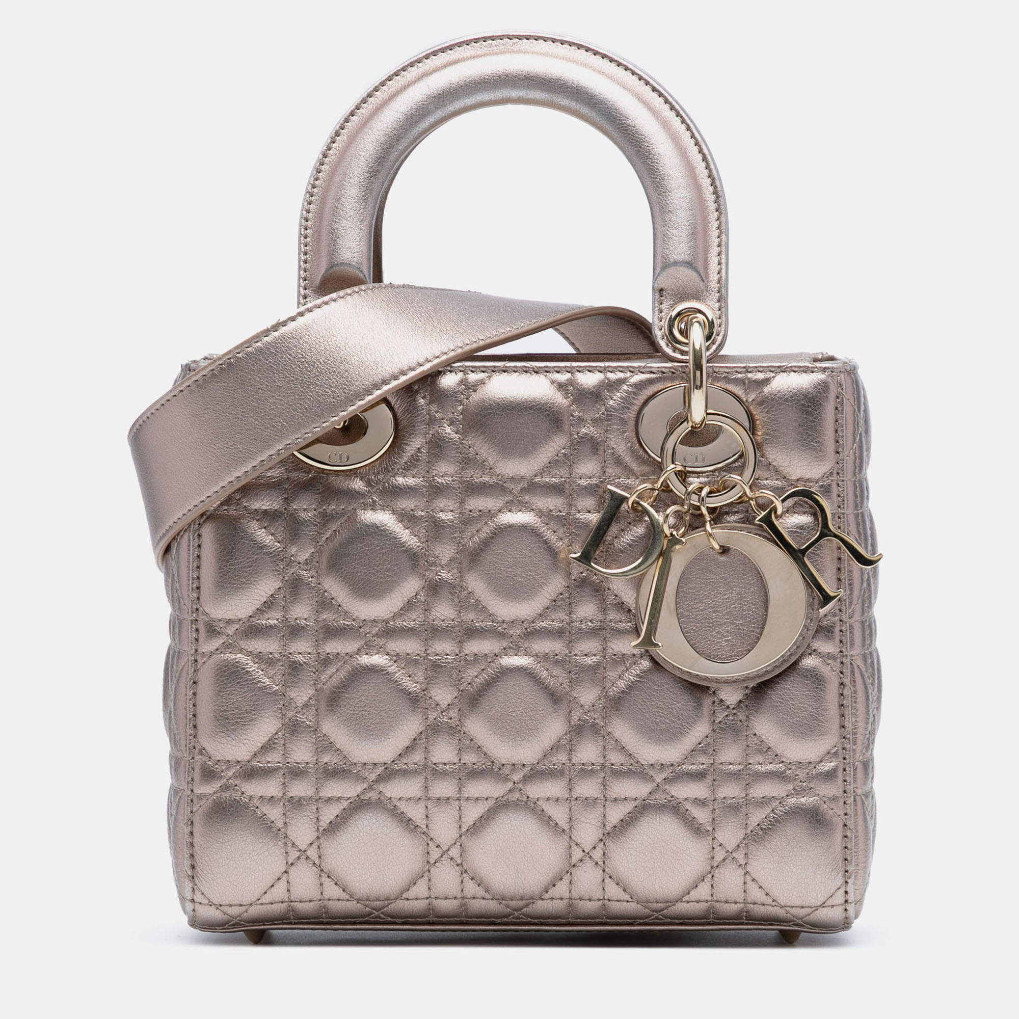 Pre Owned Dior Gold Small Metallic Lambskin Cannage My ABCDior Lady Dior