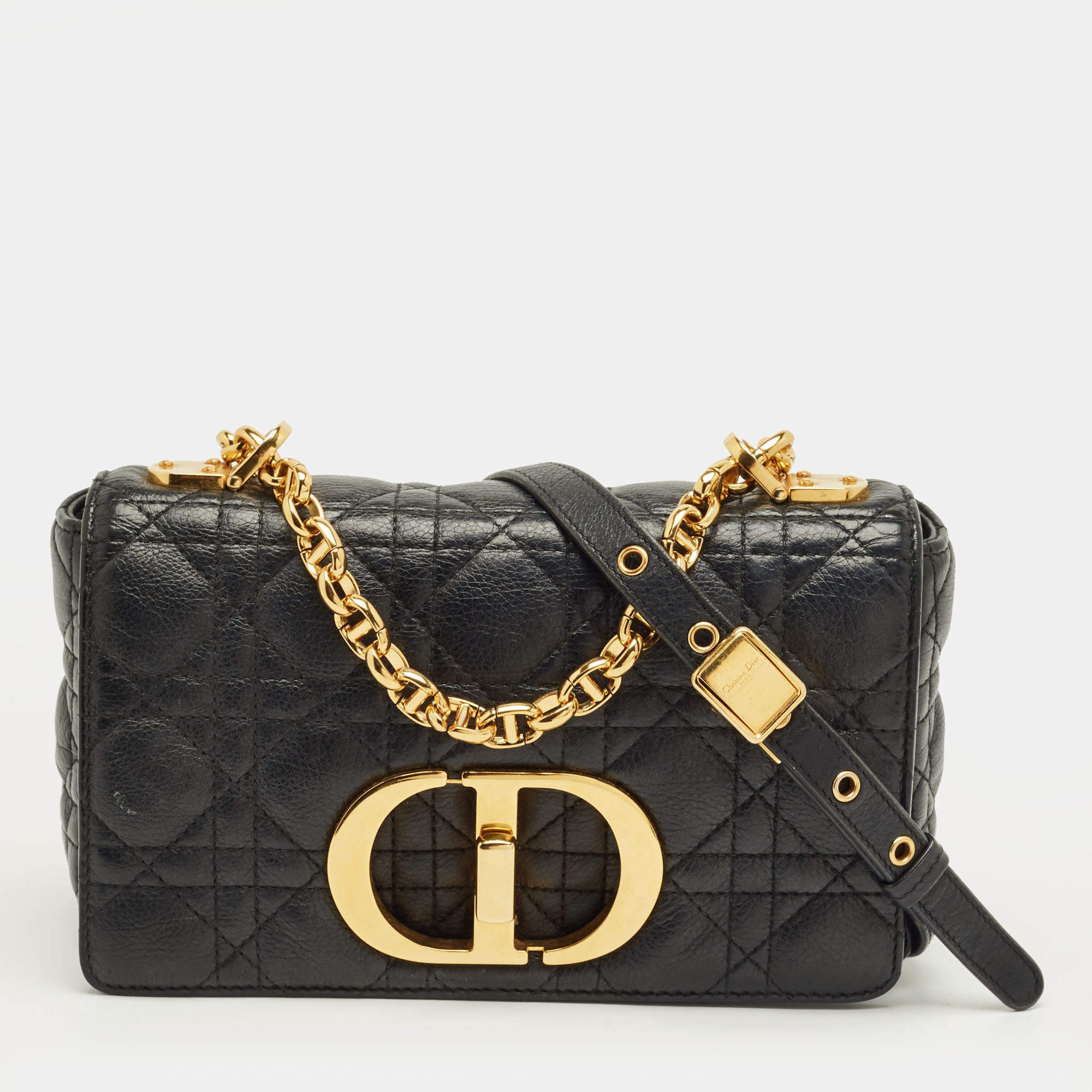 Pre Owned Dior Black Cannage Leather Small Caro Shoulder Bag