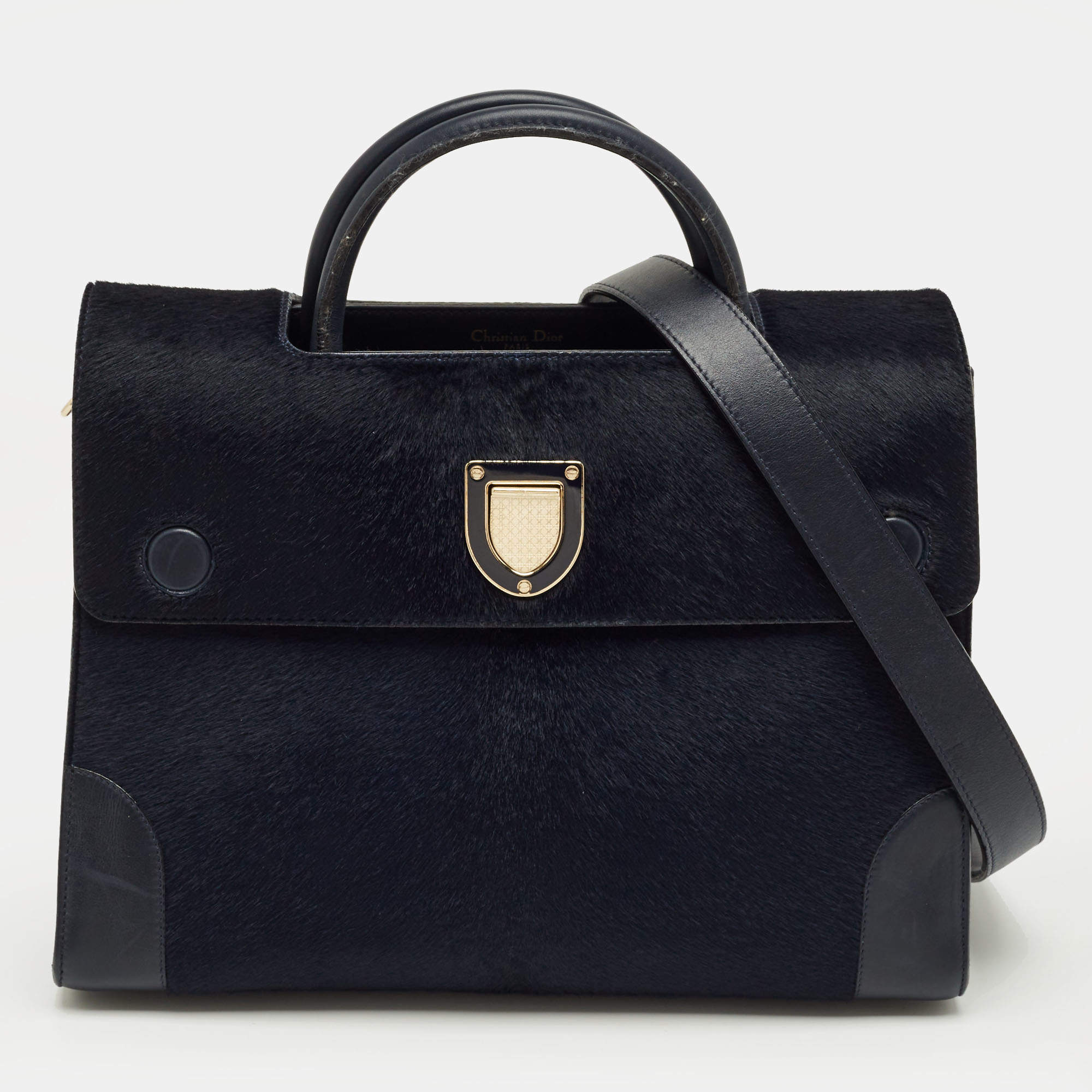 Pre Owned Dior Dark Blue Calfhair and Leather Medium Diorever Tote
