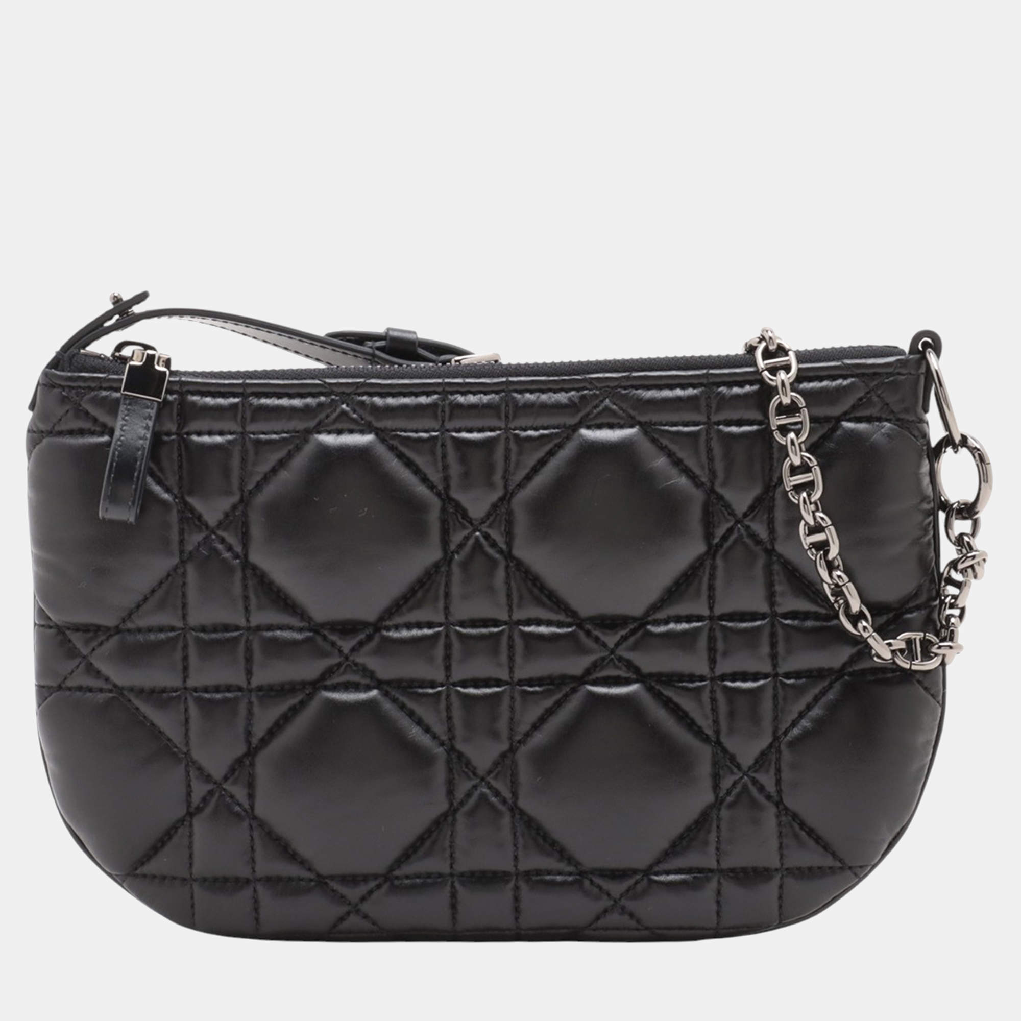 Pre Owned Dior Black Mini Calfskin Macrocannage Dior Caro Tulip Bag
