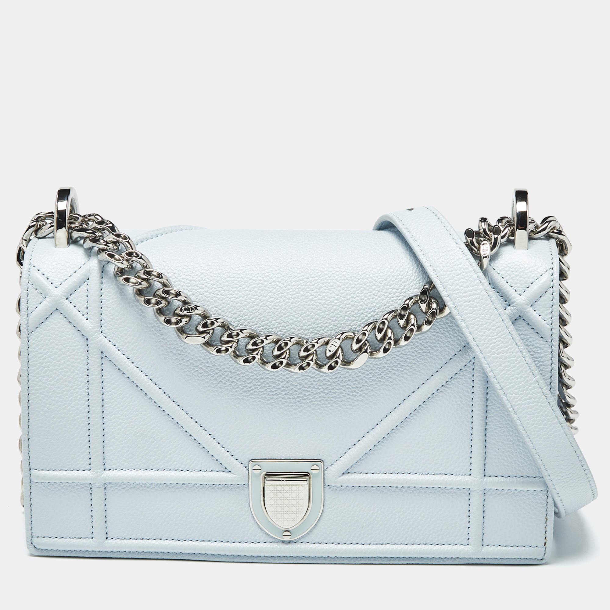 Pre Owned Dior Light Blue Cannage Leather Small Diorama Flap Bag