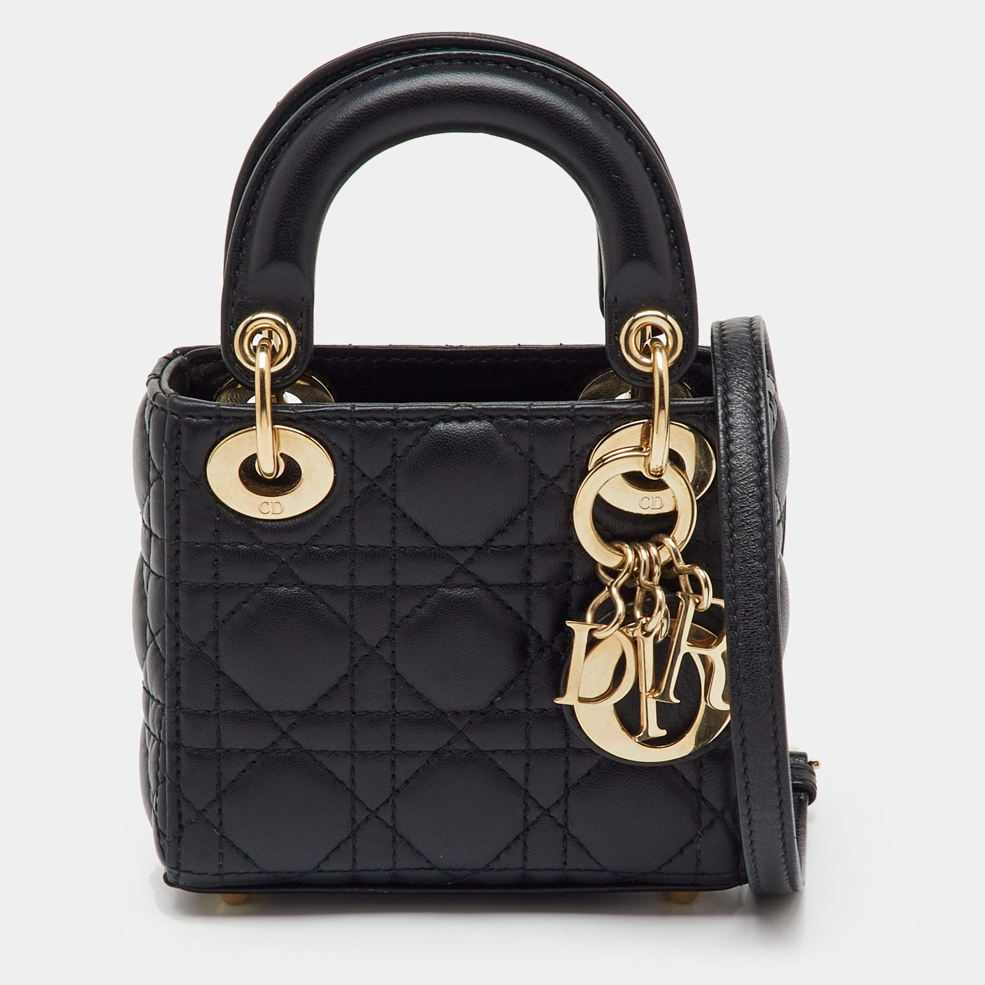 Pre Owned Dior Black Cannage Leather Micro Lady Dior Tote