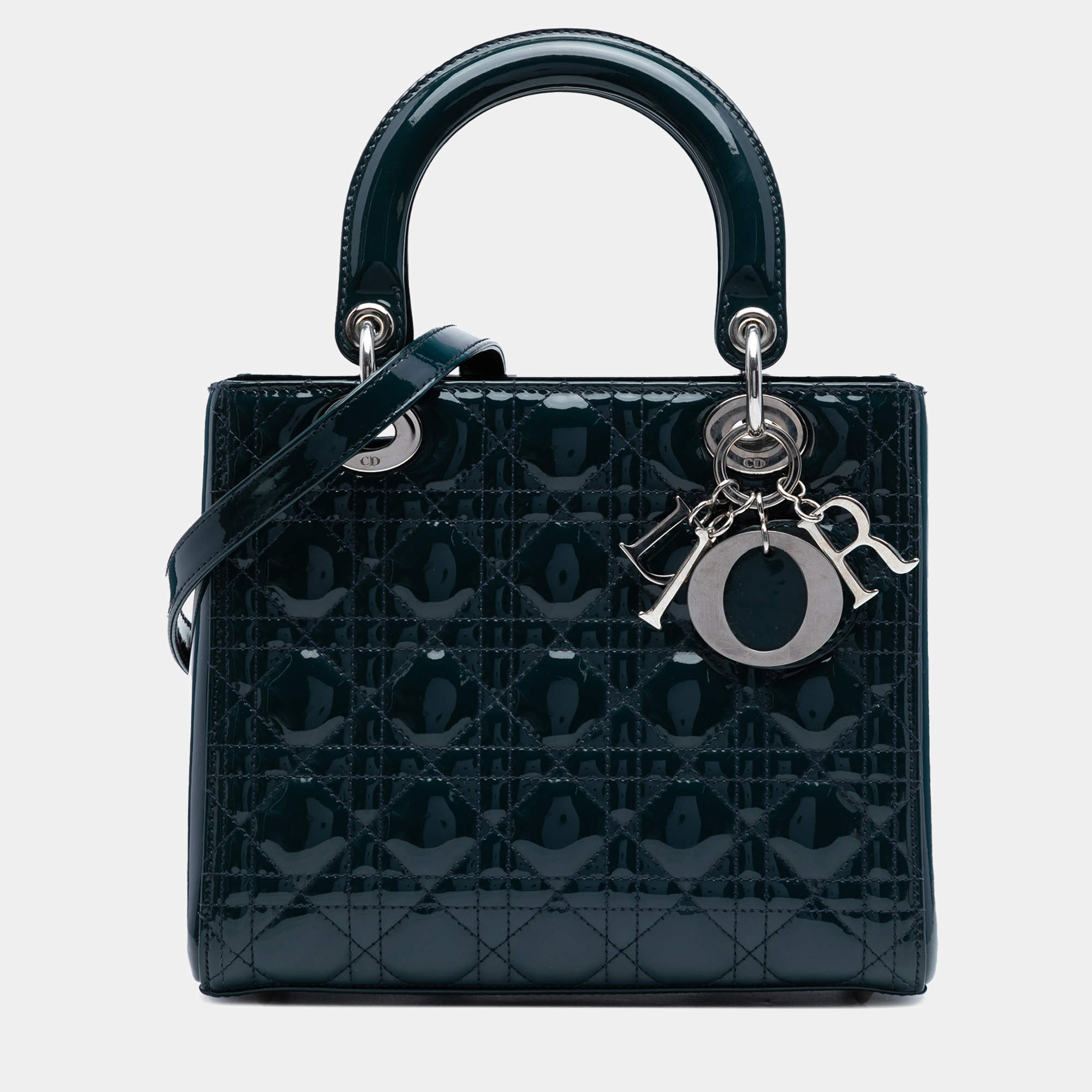 Pre Owned Dior Green Medium Patent Cannage Lady Dior