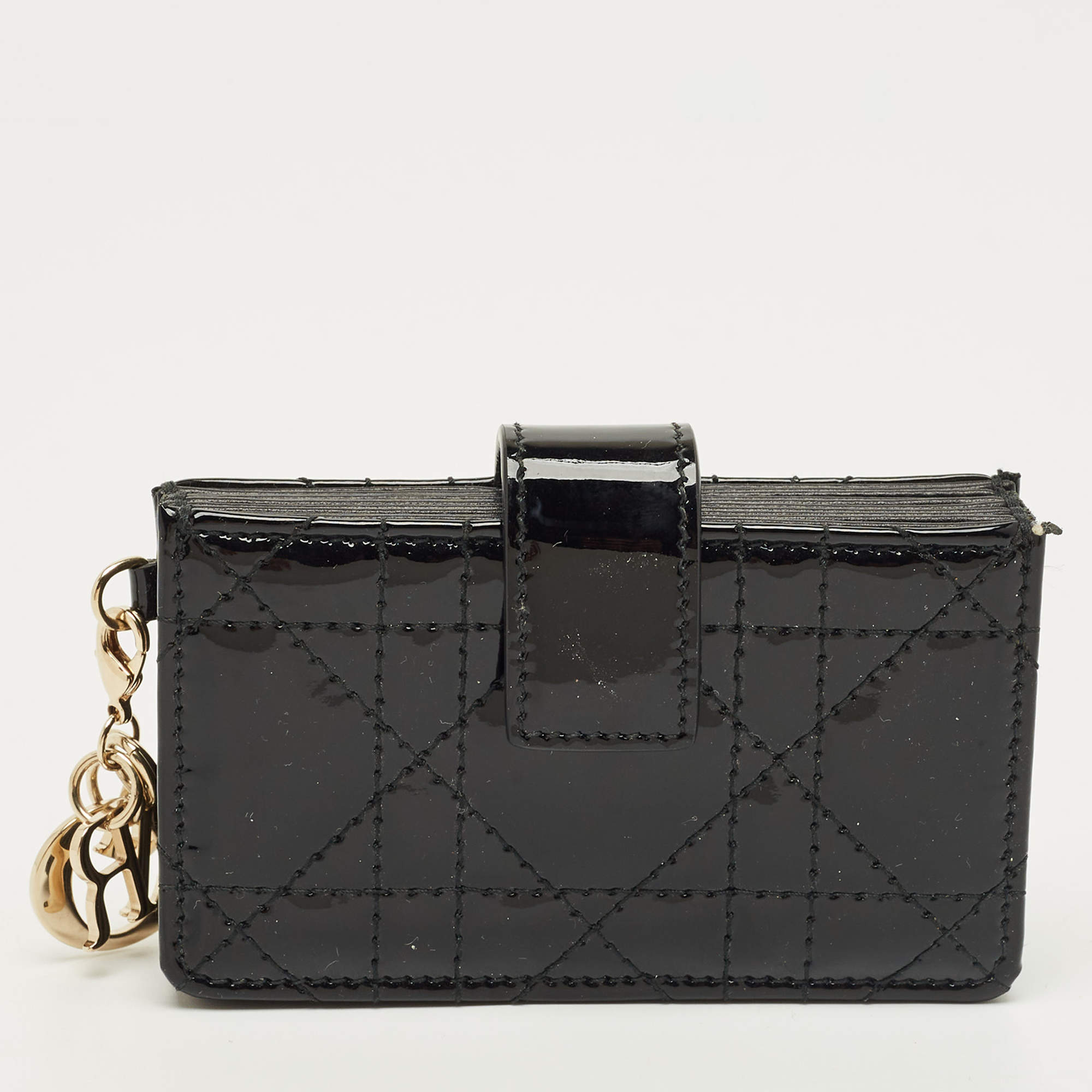 Pre Owned Dior Black Cannage Patent Leather Lady Dior Gusset Card Holder