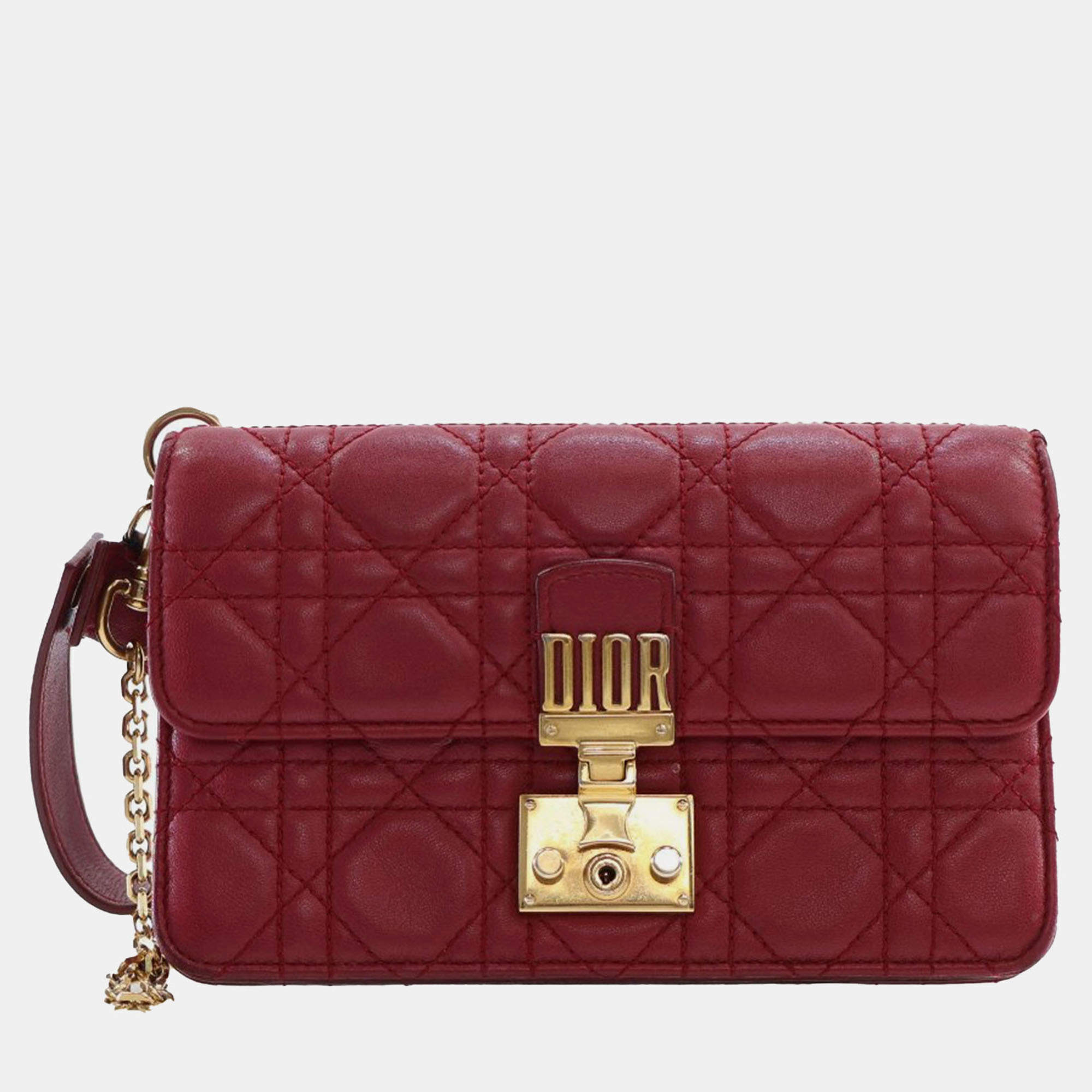 Pre Owned Dior Red Lambskin Cannage DiorAddict Wristlet Clutch