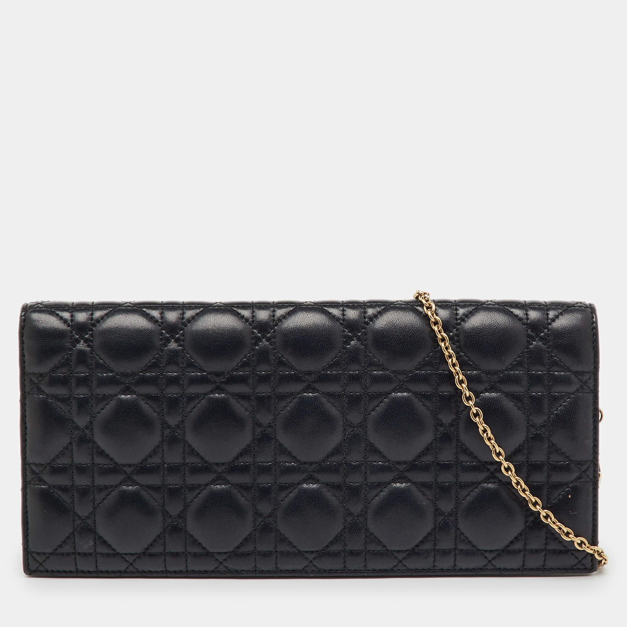 Pre Owned Dior Black Cannage Leather Lady Dior Chain Clutch
