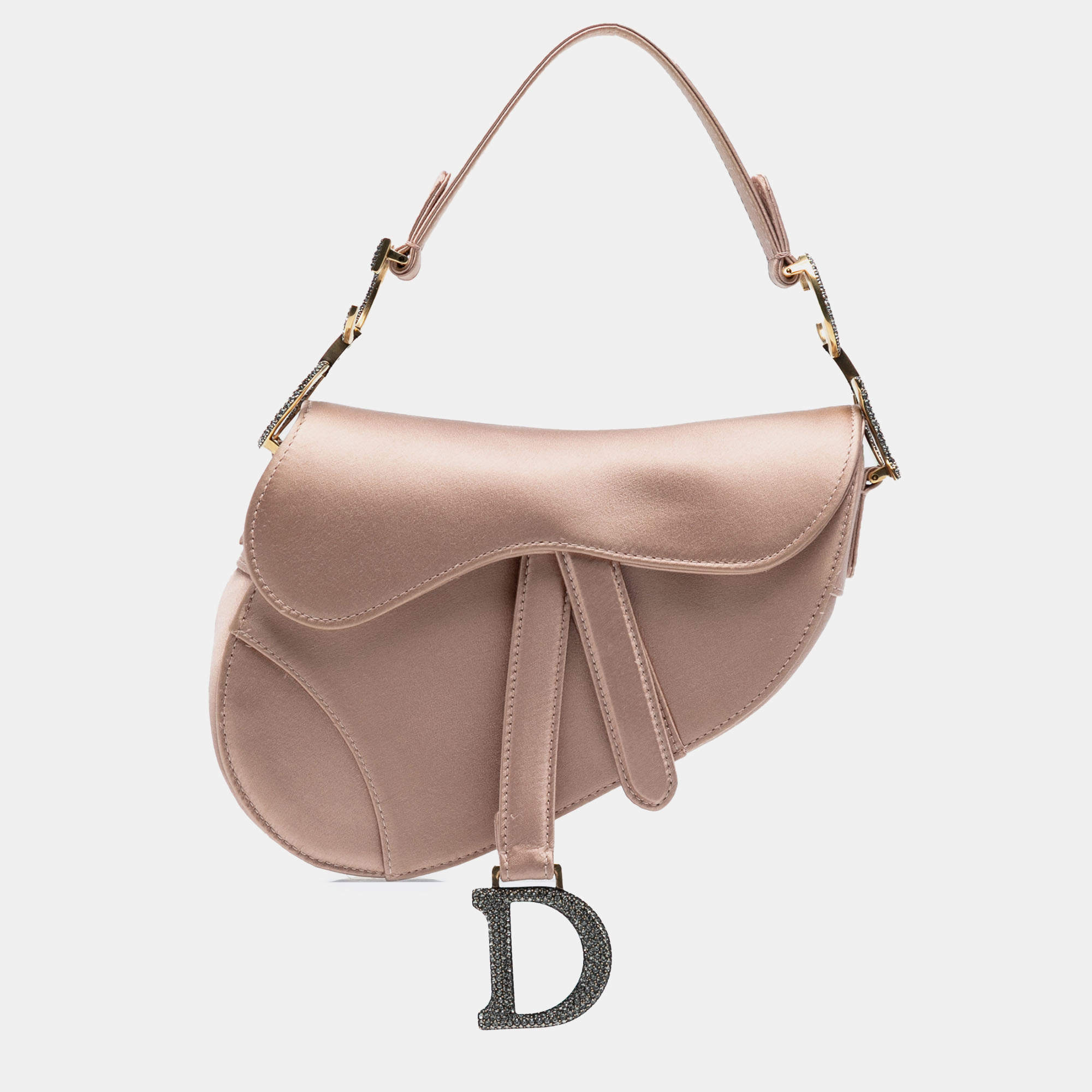 Pre Owned Dior Pink Mini Satin Crystal Embellished Saddle Bag