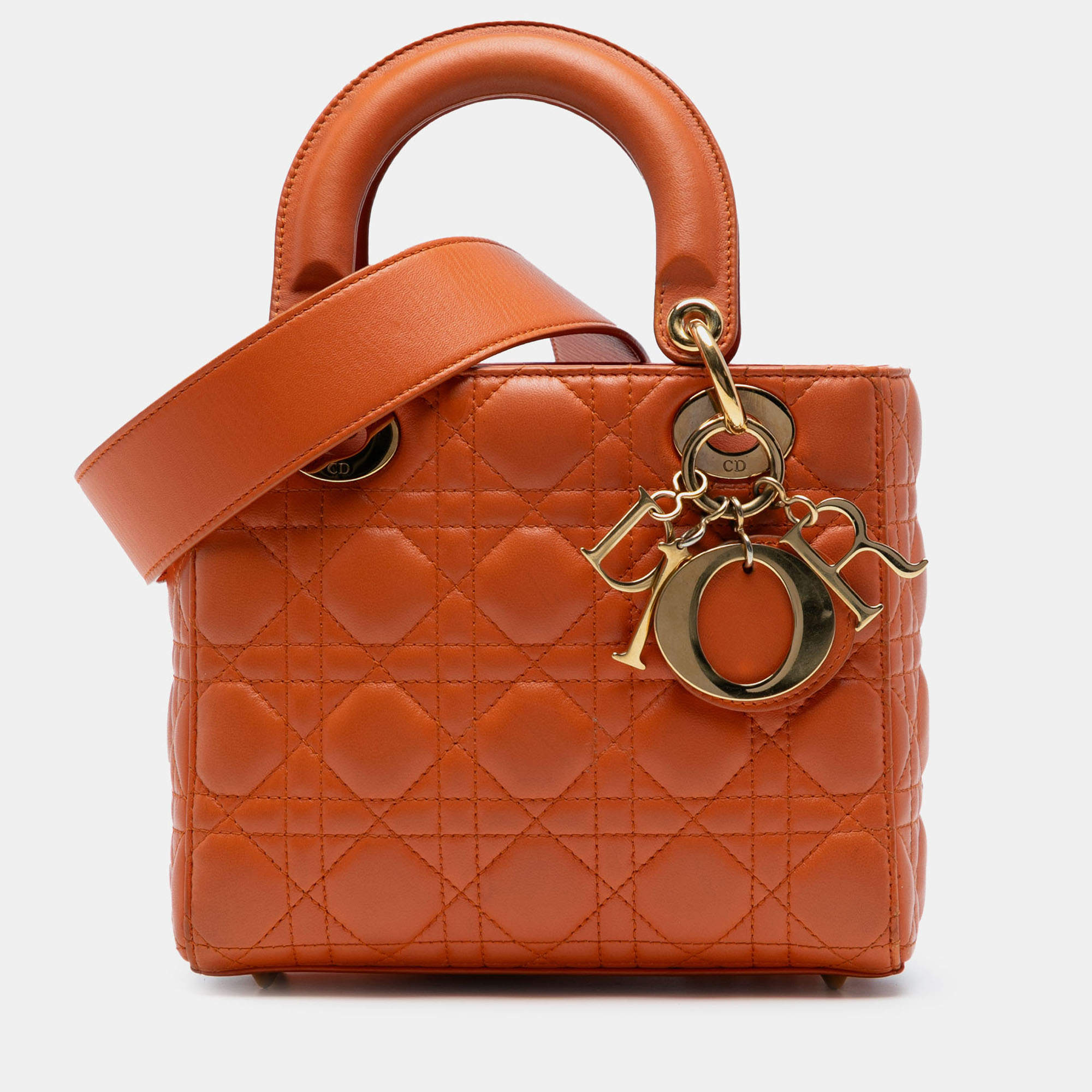 Pre Owned Dior Orange Small Lambskin Cannage MyABCDior Lady Dior