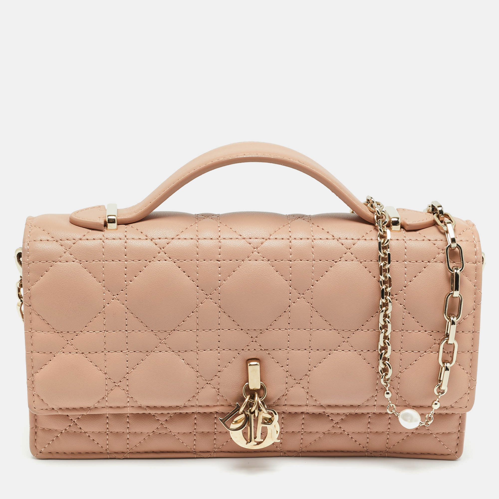 Pre Owned Dior Rose des Vents Cannage Leather Mini My Dior Top Handle Bag
