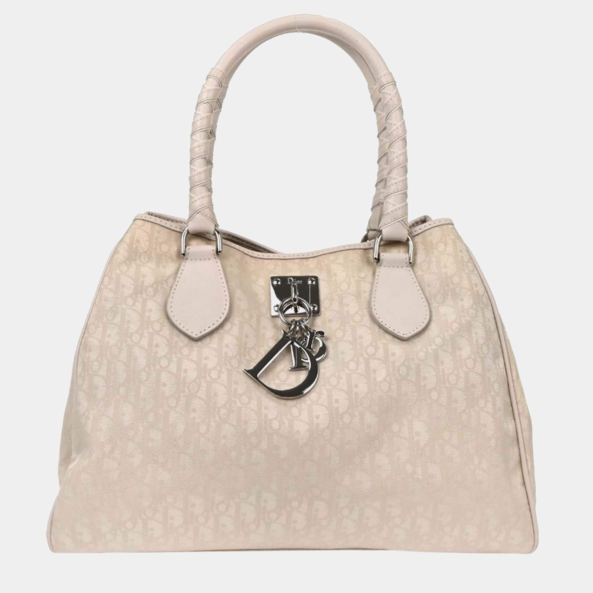Pre Owned Christian Dior White Lovely Trotter Tote Bag