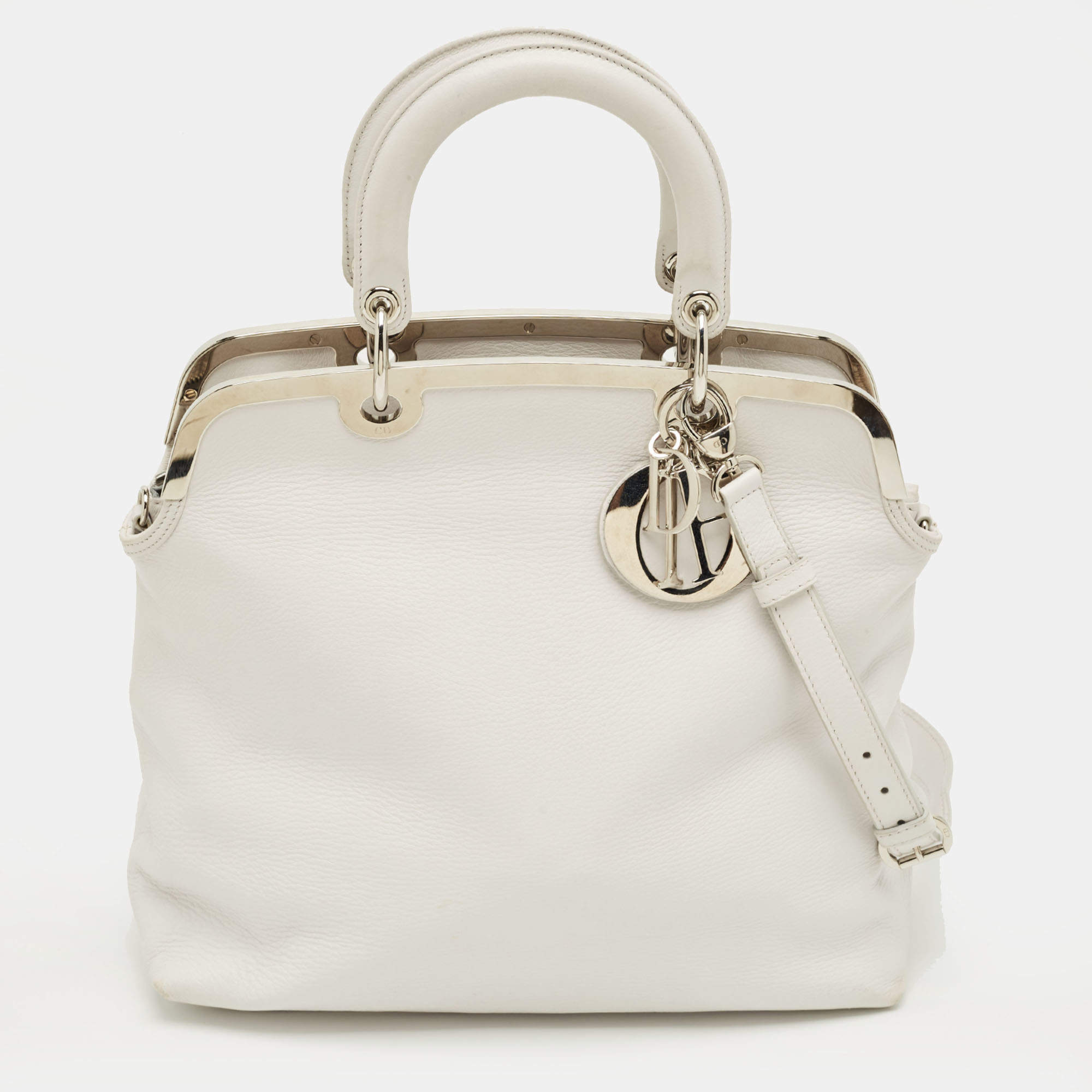 Pre Owned Dior White Leather Medium Granville Tote