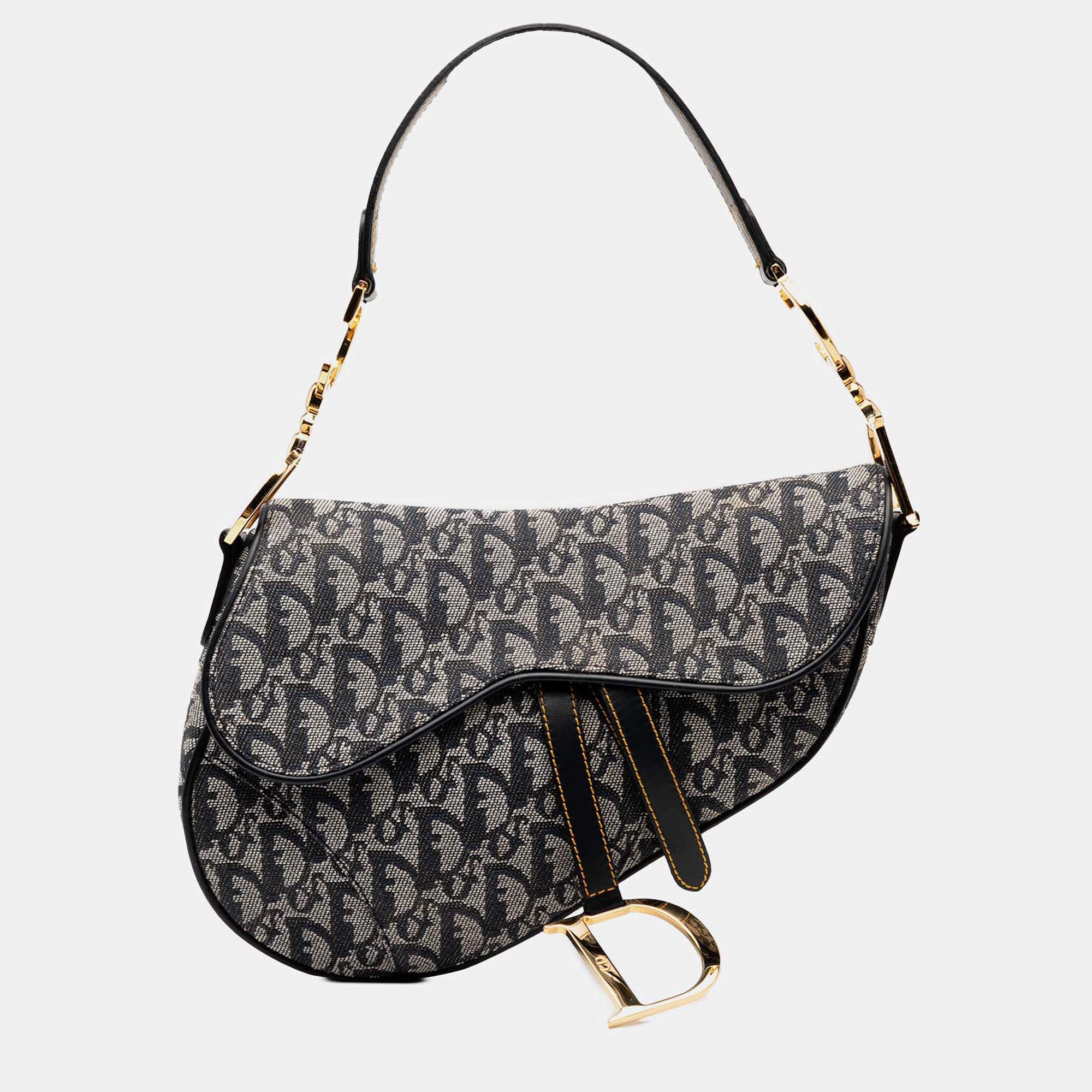 Pre Owned Dior Navy Blue Diorissimo Canvas Saddle Bag