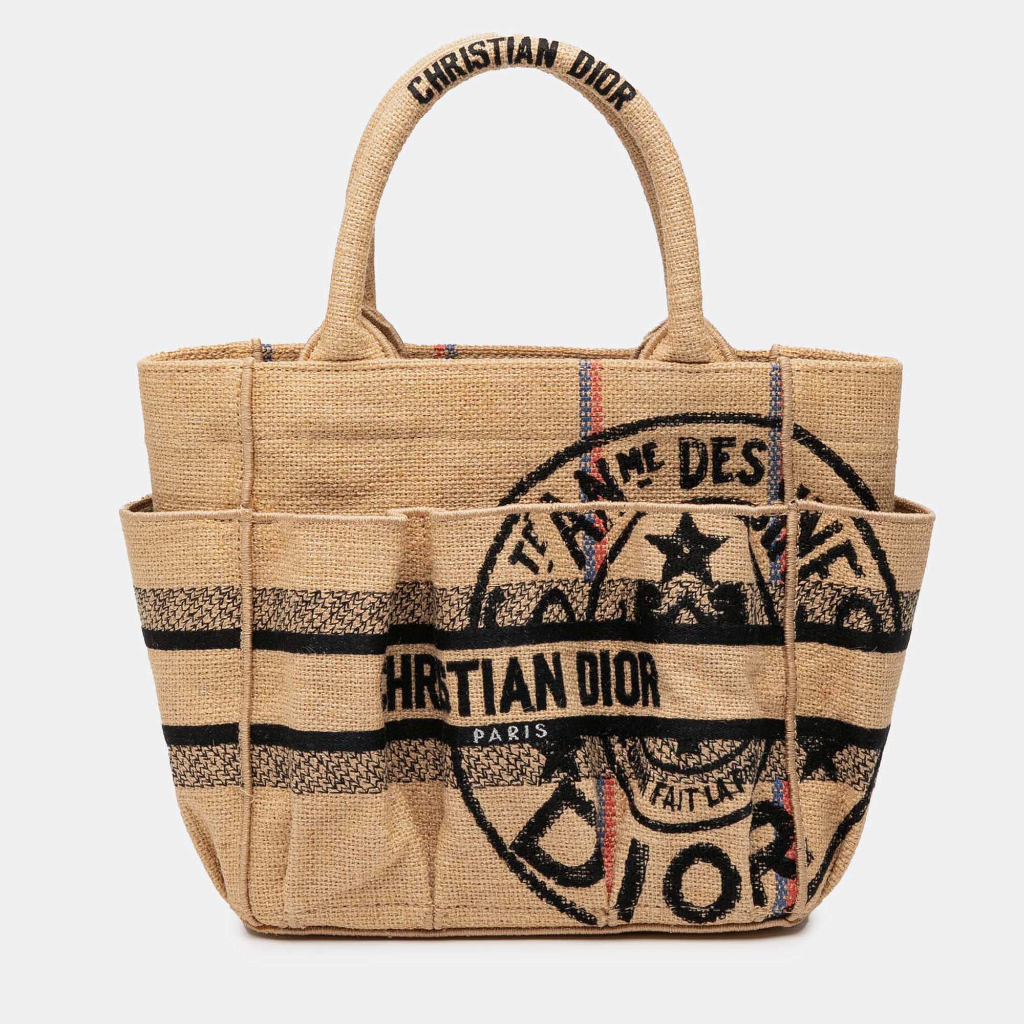 Pre Owned Dior Beige Small Jute Catherine Tote
